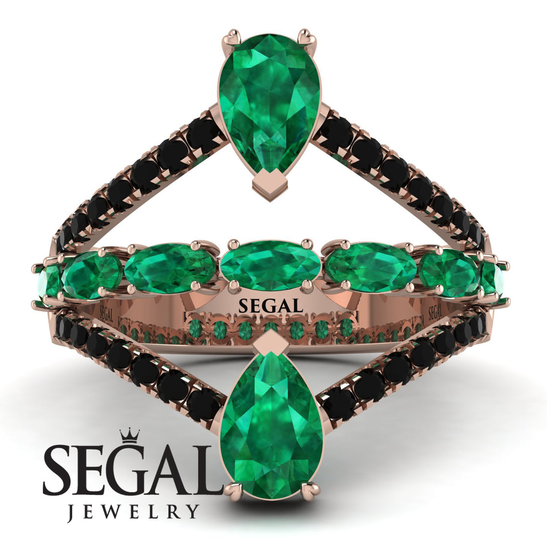 Symmetrical Twist Shank Pear Emerald Ring - Eliza No. 35