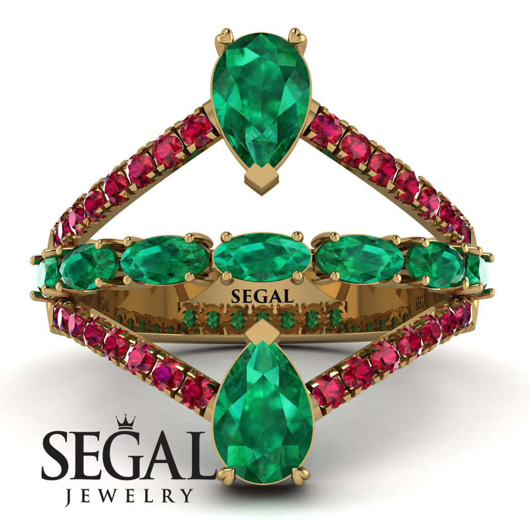 Symmetrical Twist Shank Pear Emerald Ring - Eliza No. 49