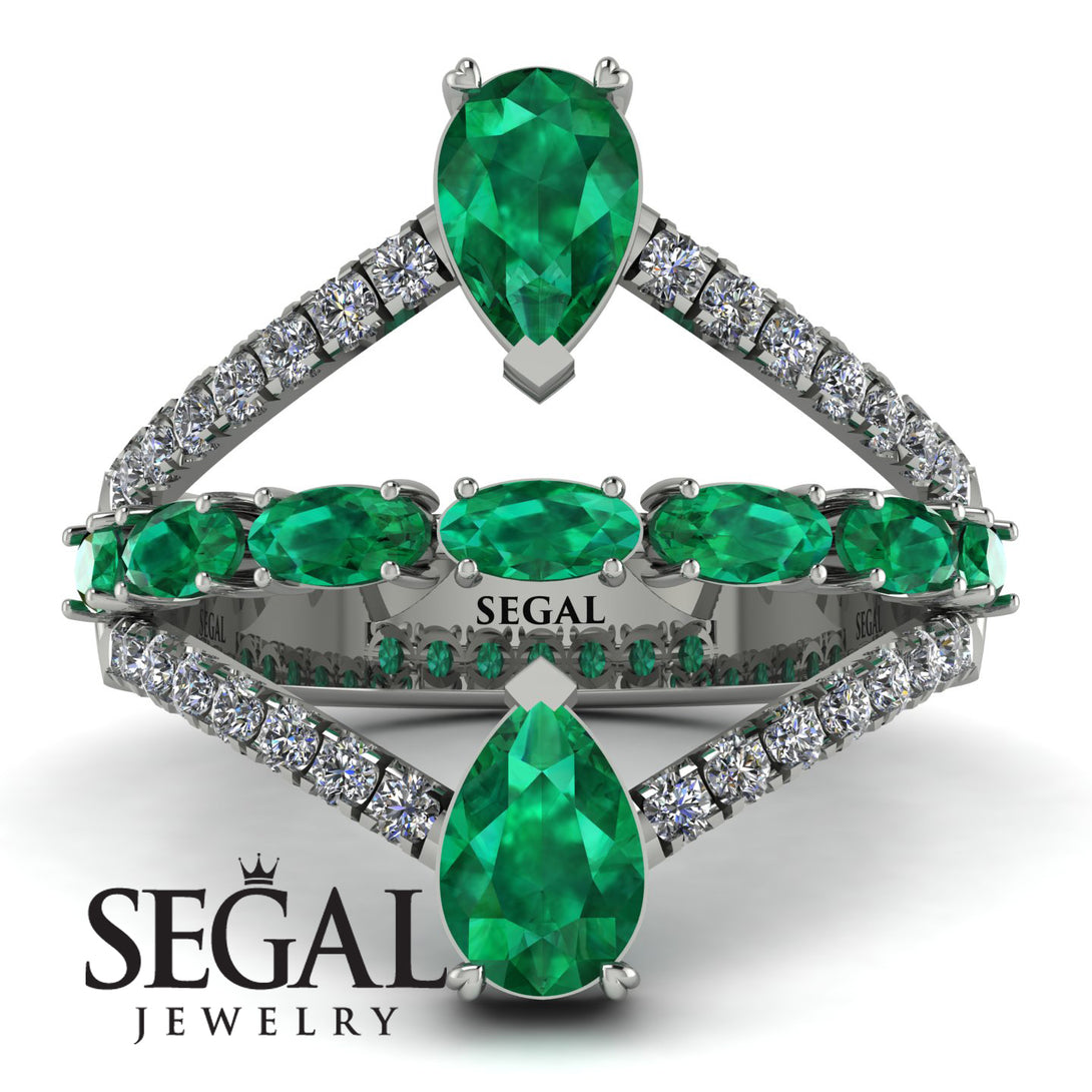 Symmetrical Twist Shank Pear Emerald Ring - Eliza No. 6