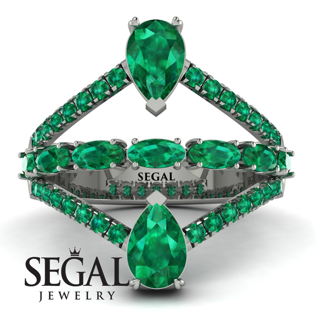 Symmetrical Twist Shank Pear Emerald Ring - Eliza No. 21