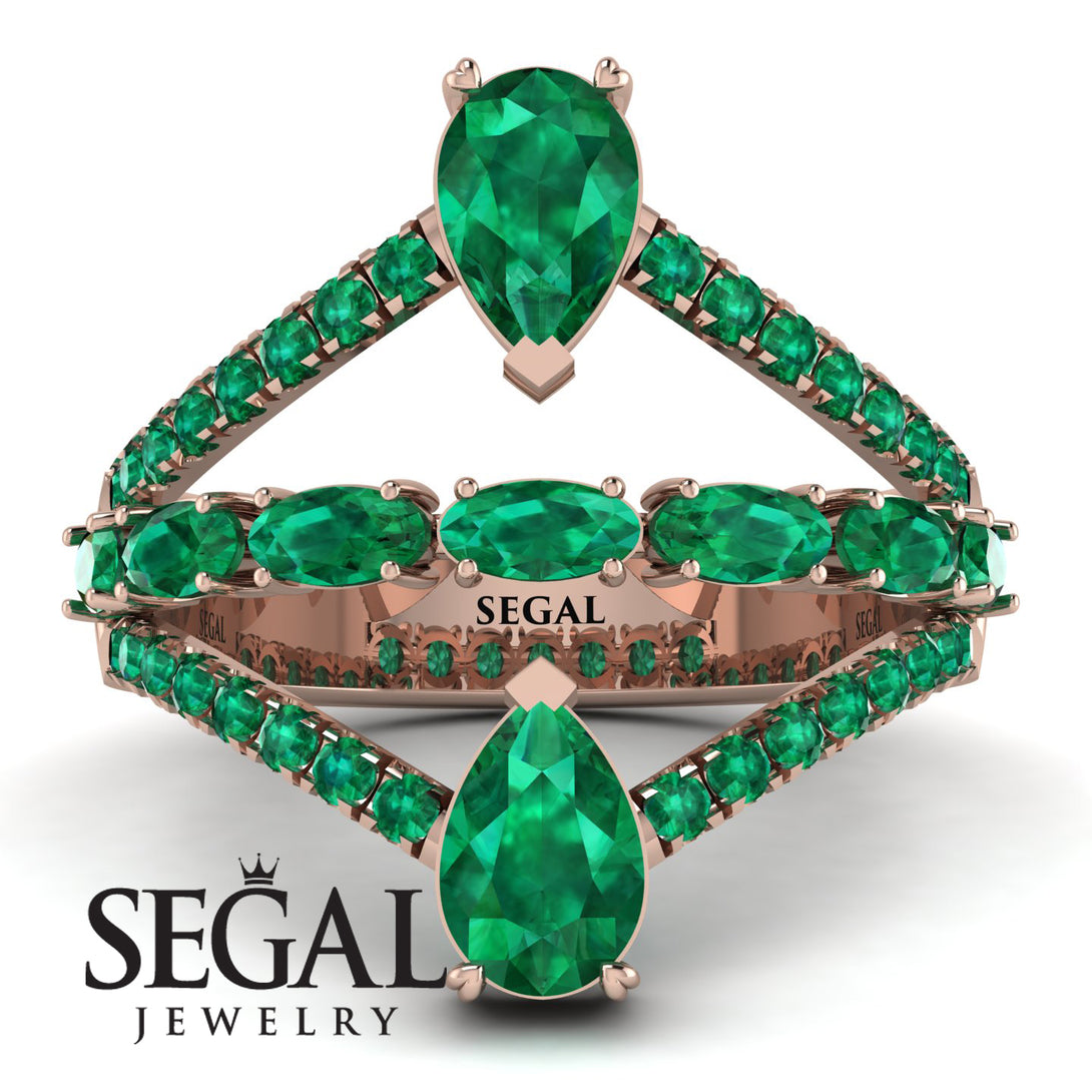 Symmetrical Twist Shank Pear Emerald Ring - Eliza No. 20