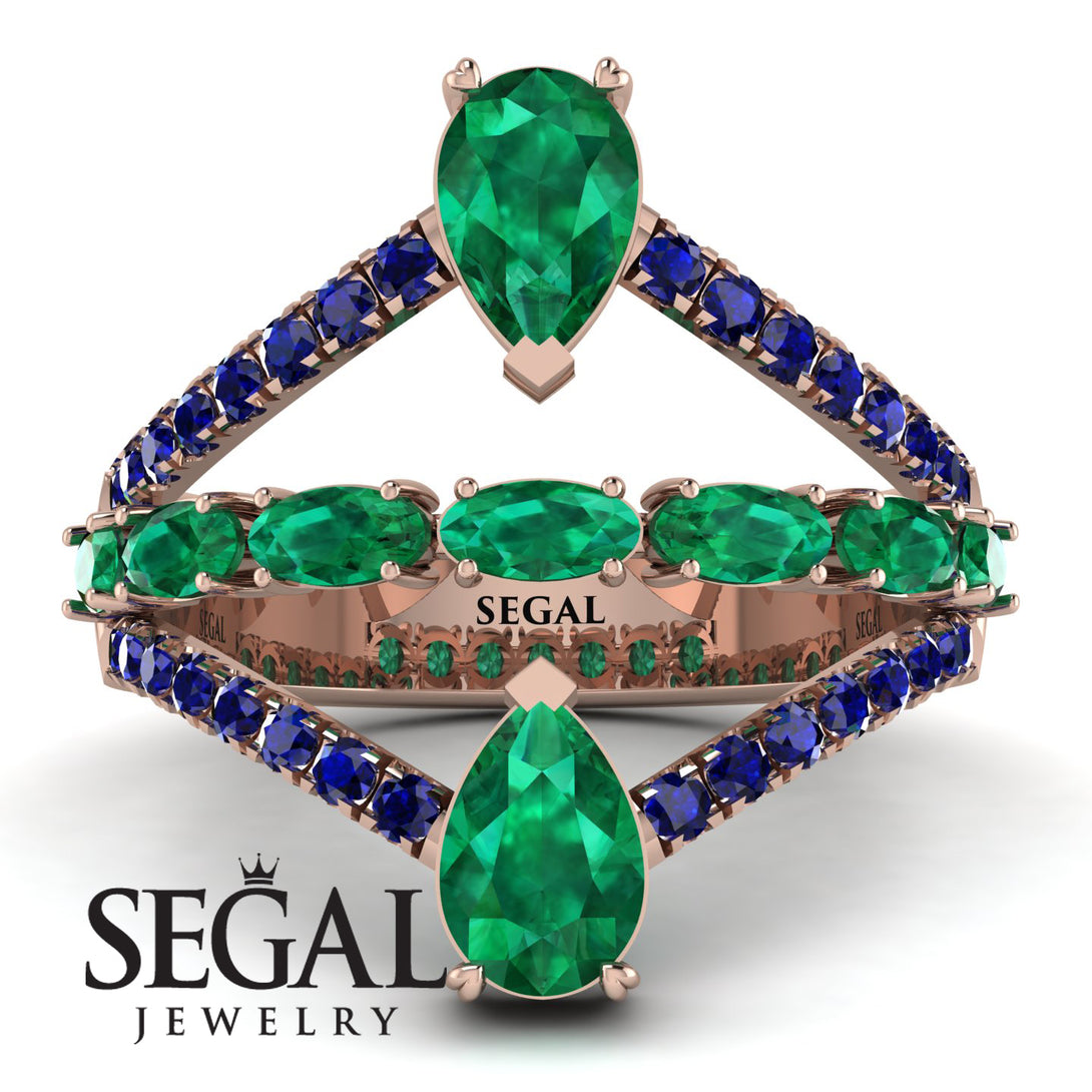 Symmetrical Twist Shank Pear Emerald Ring - Eliza No. 65