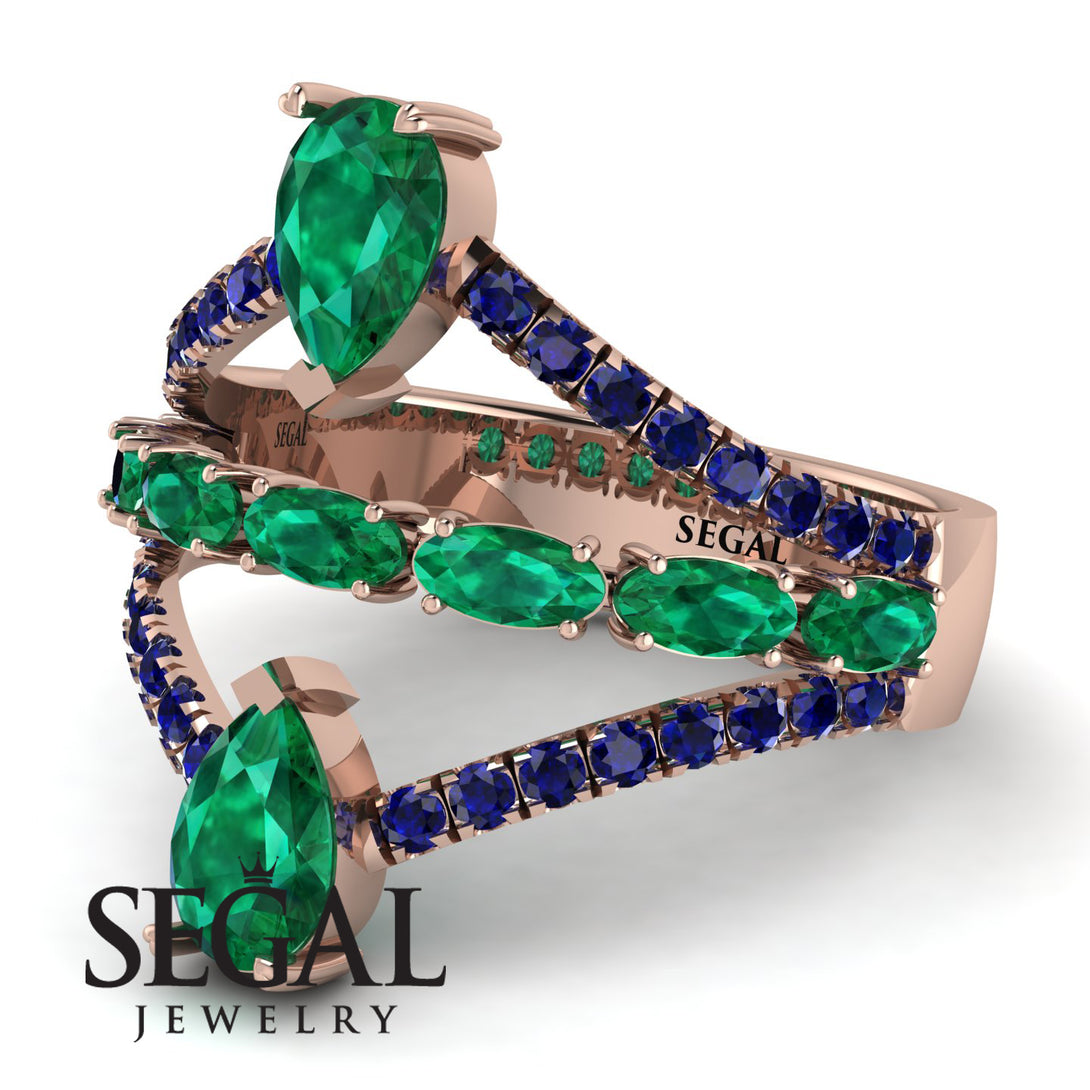 Symmetrical Twist Shank Pear Emerald Ring - Eliza No. 65