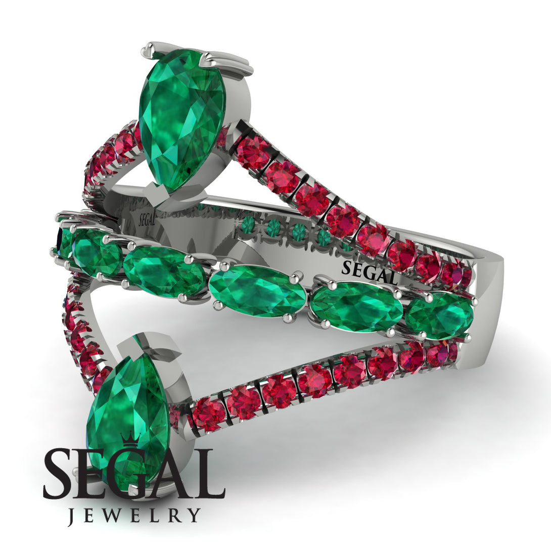 Symmetrical Twist Shank Pear Emerald Ring - Eliza No. 51
