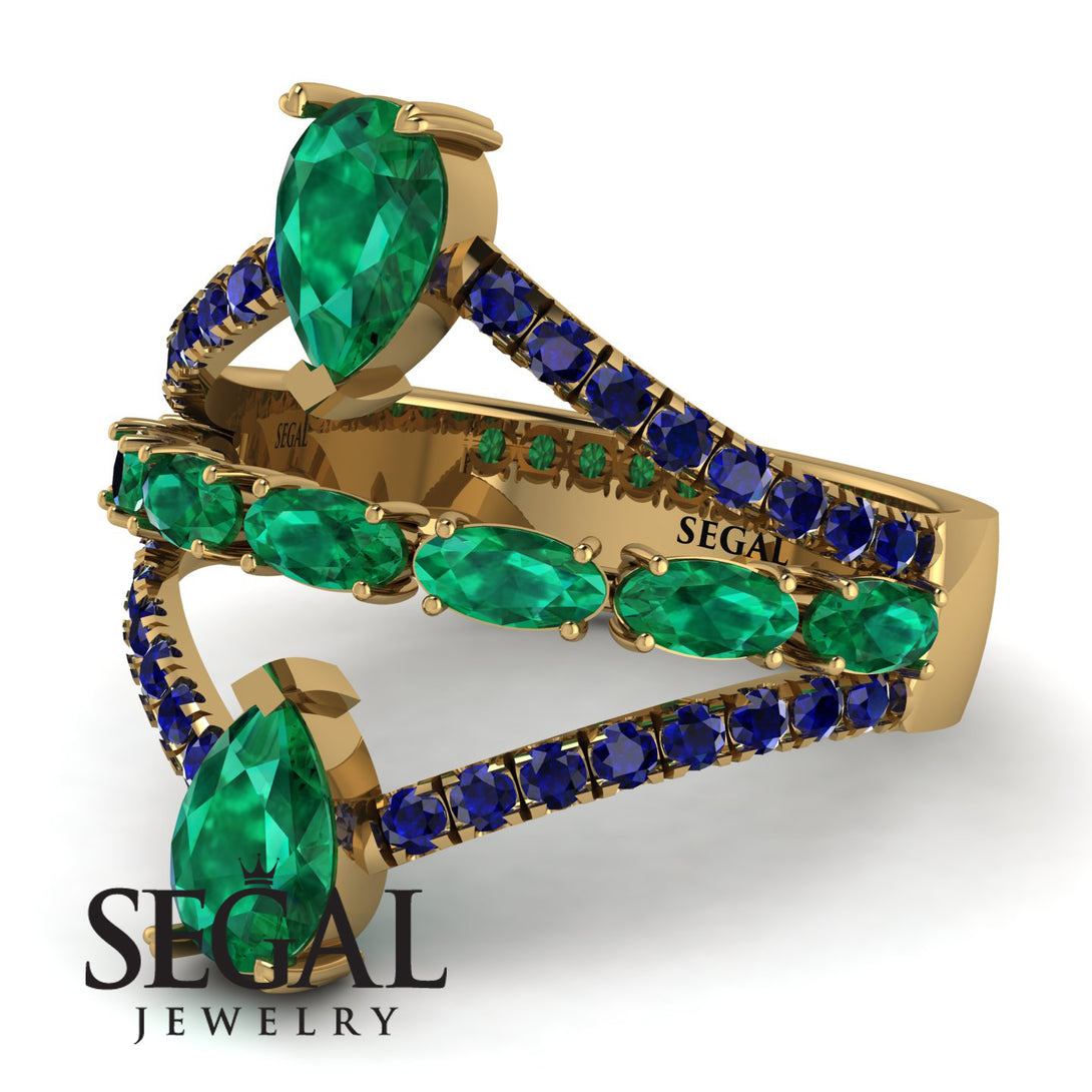 Symmetrical Twist Shank Pear Emerald Ring - Eliza No. 64