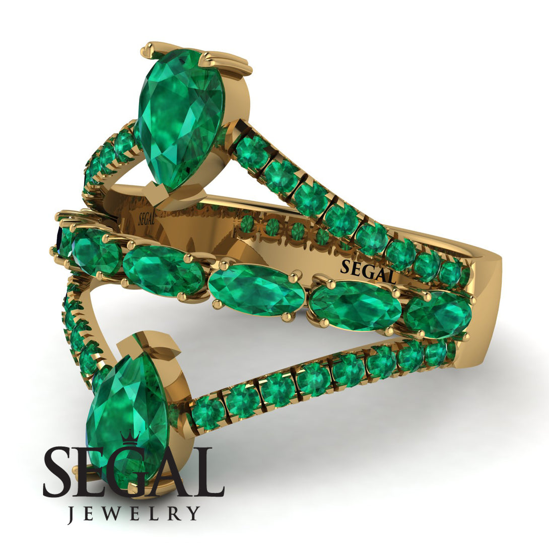 Symmetrical Twist Shank Pear Emerald Ring - Eliza No. 19