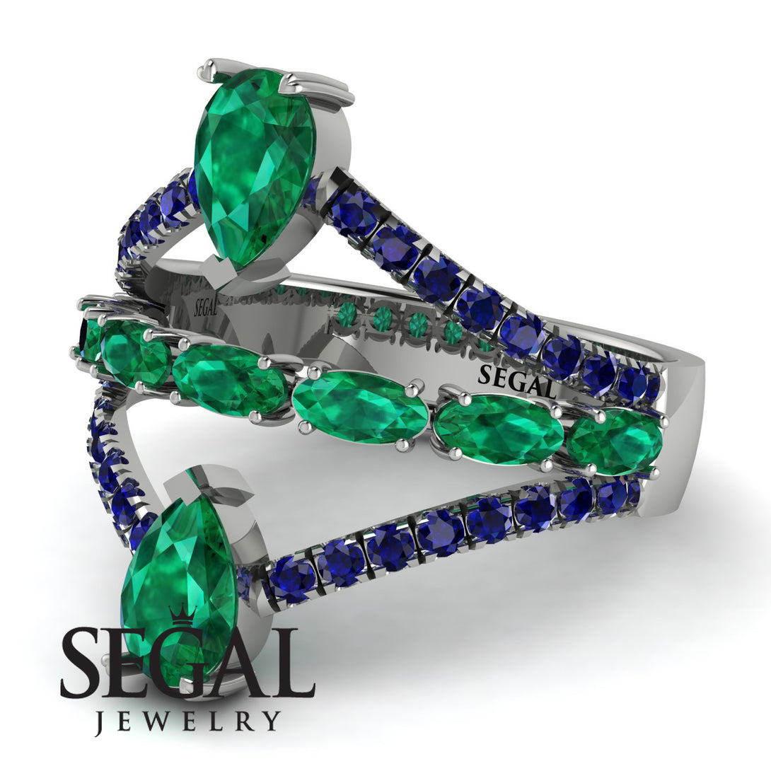 Symmetrical Twist Shank Pear Emerald Ring - Eliza No. 66
