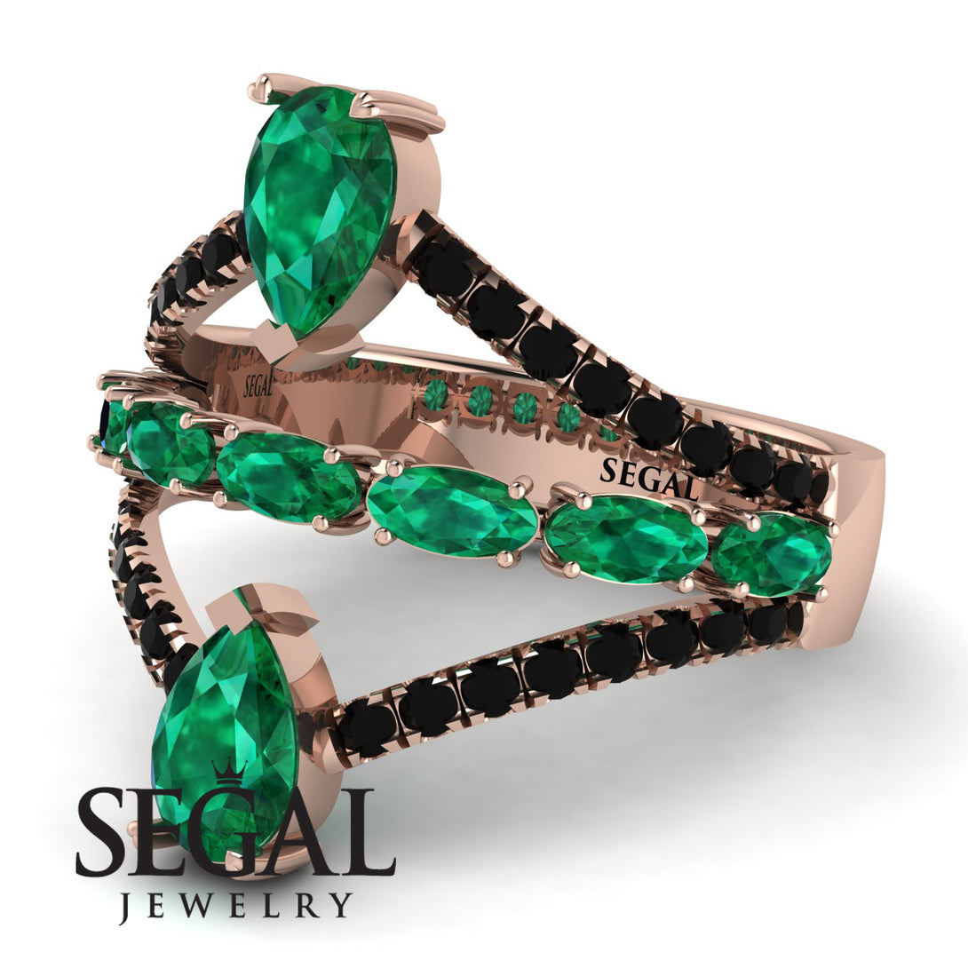 Symmetrical Twist Shank Pear Emerald Ring - Eliza No. 35