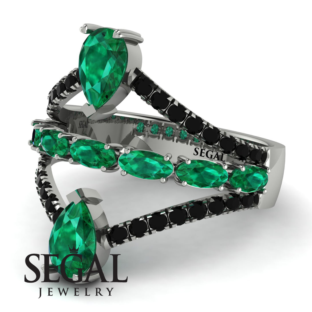 Symmetrical Twist Shank Pear Emerald Ring - Eliza No. 36