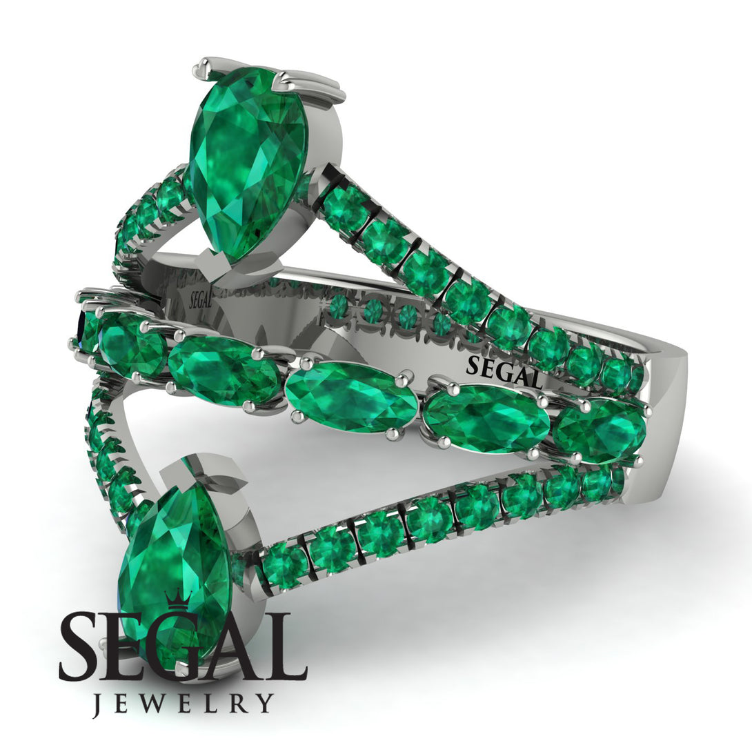 Symmetrical Twist Shank Pear Emerald Ring - Eliza No. 21