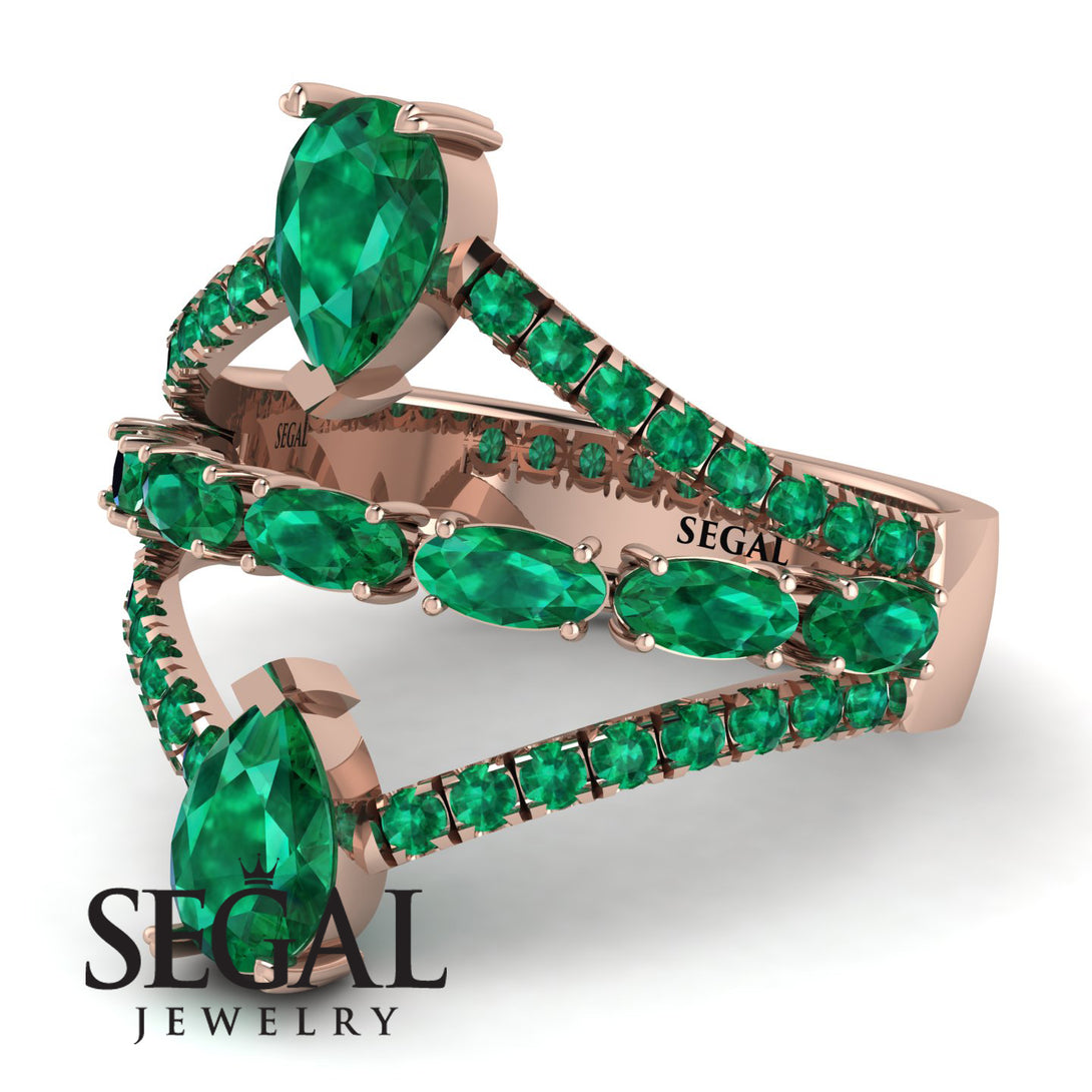 Symmetrical Twist Shank Pear Emerald Ring - Eliza No. 20