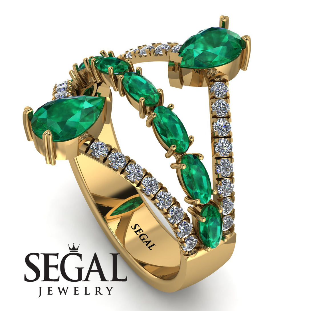 Symmetrical Twist Shank Pear Emerald Ring - Eliza No. 4