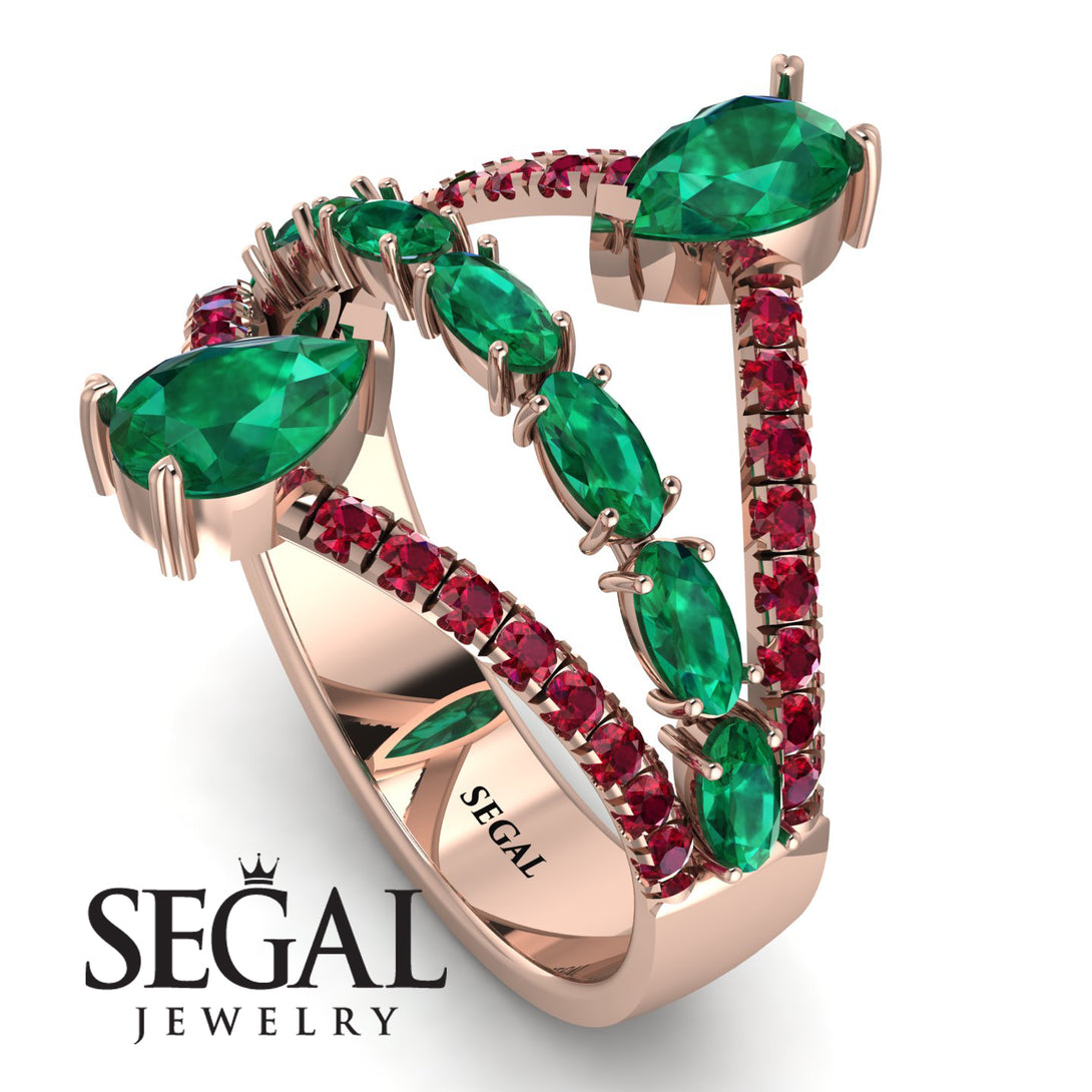 Symmetrical Twist Shank Pear Emerald Ring - Eliza No. 50
