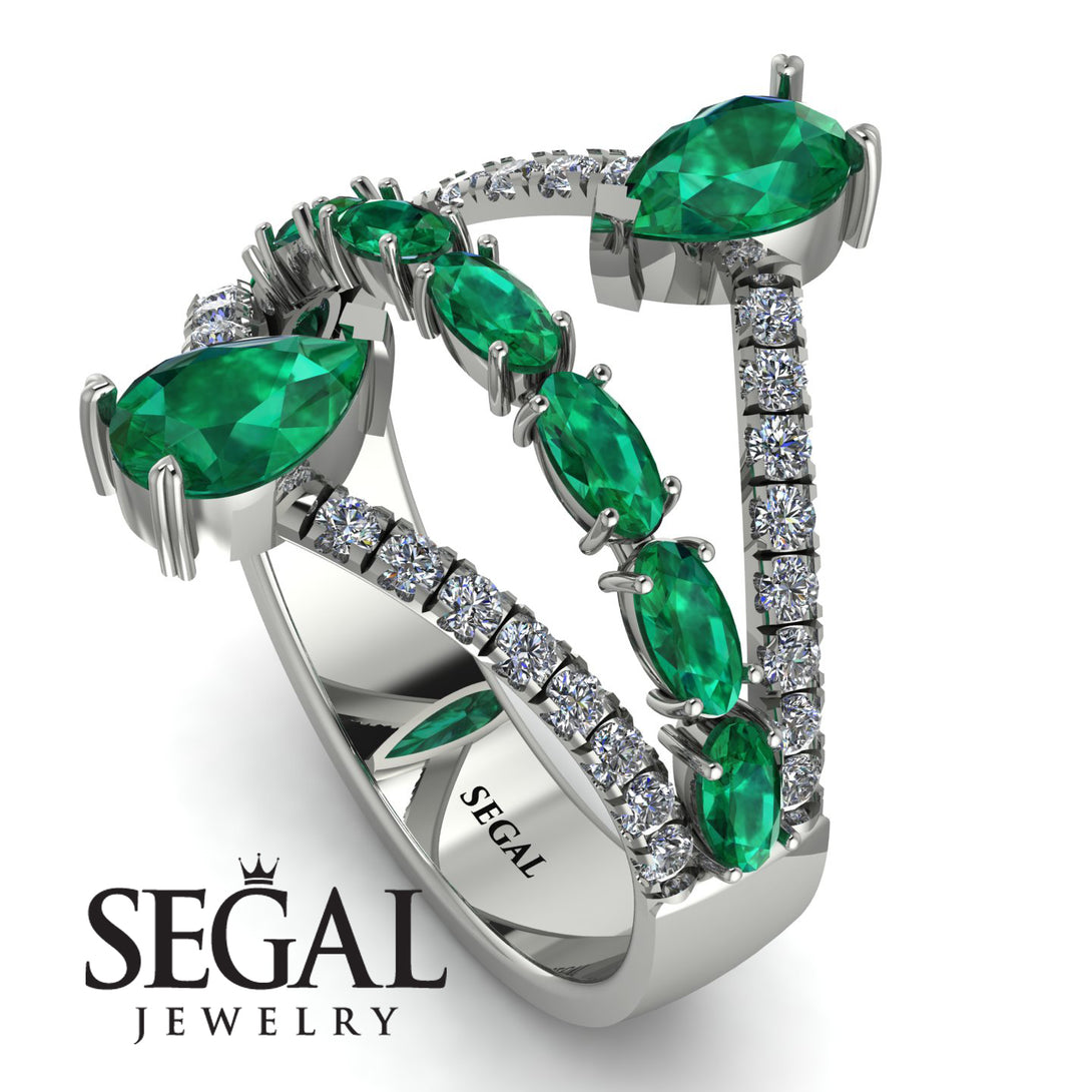 Symmetrical Twist Shank Pear Emerald Ring - Eliza No. 6