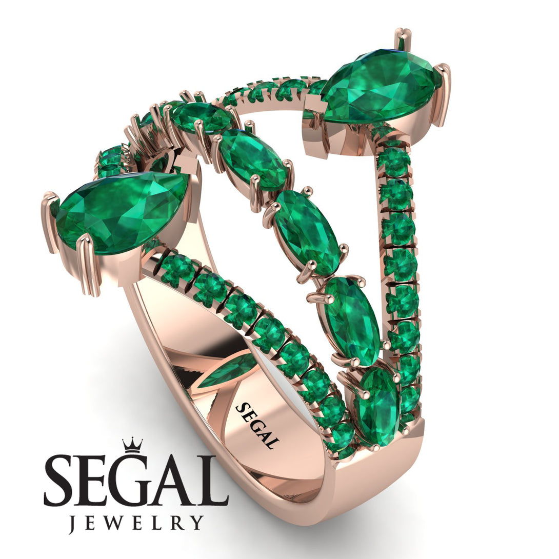 Symmetrical Twist Shank Pear Emerald Ring - Eliza No. 20