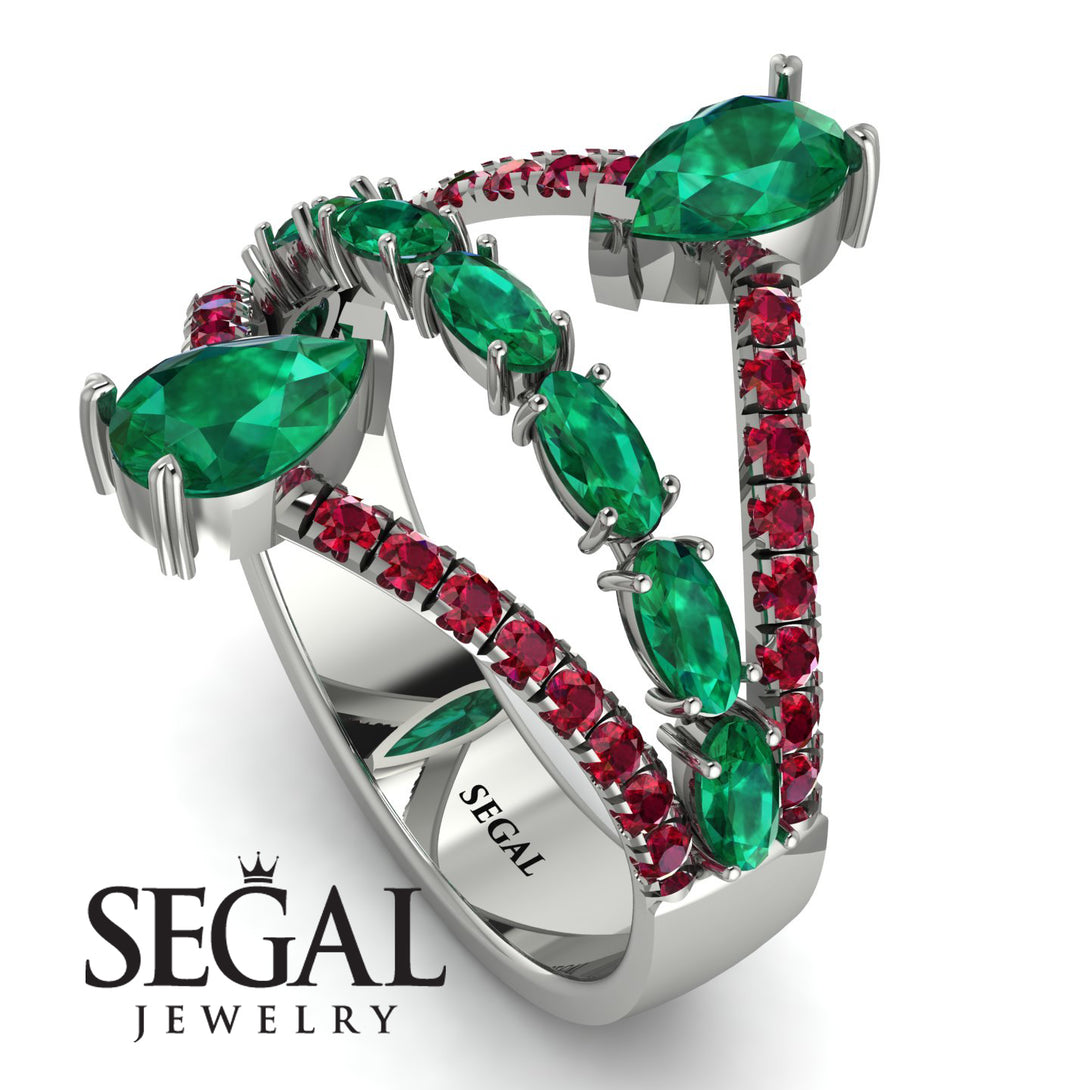 Symmetrical Twist Shank Pear Emerald Ring - Eliza No. 51