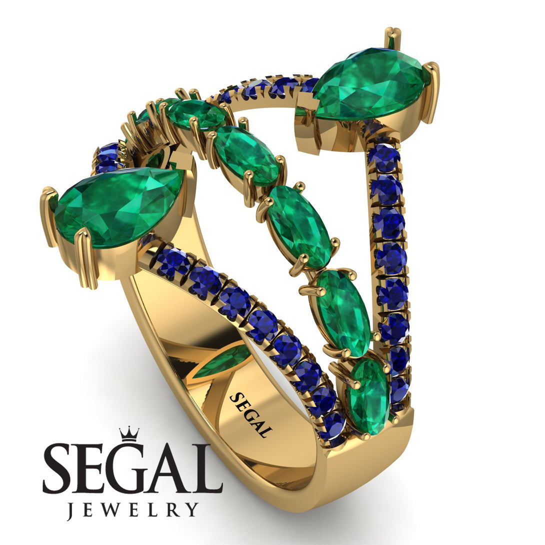 Symmetrical Twist Shank Pear Emerald Ring - Eliza No. 64