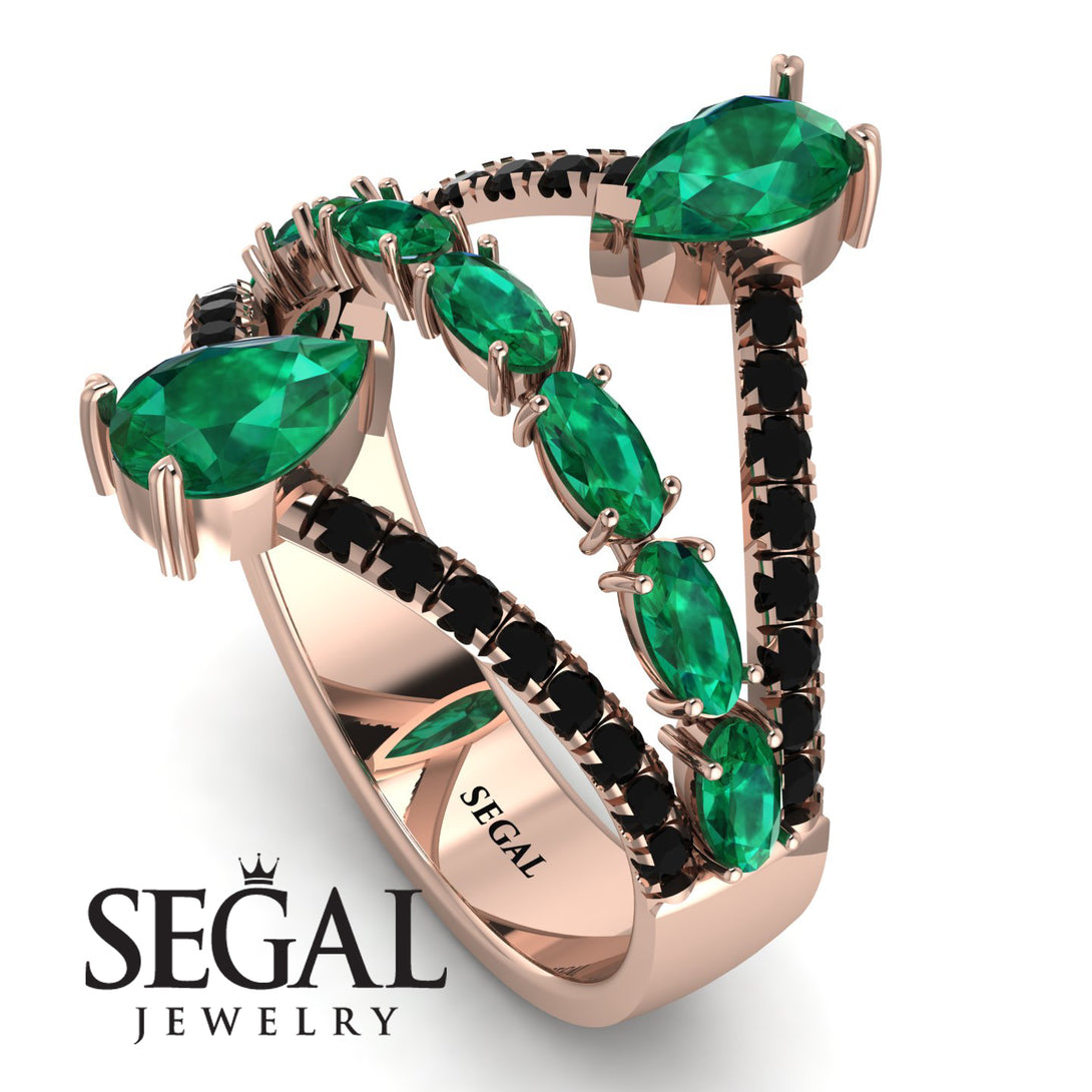 Symmetrical Twist Shank Pear Emerald Ring - Eliza No. 35