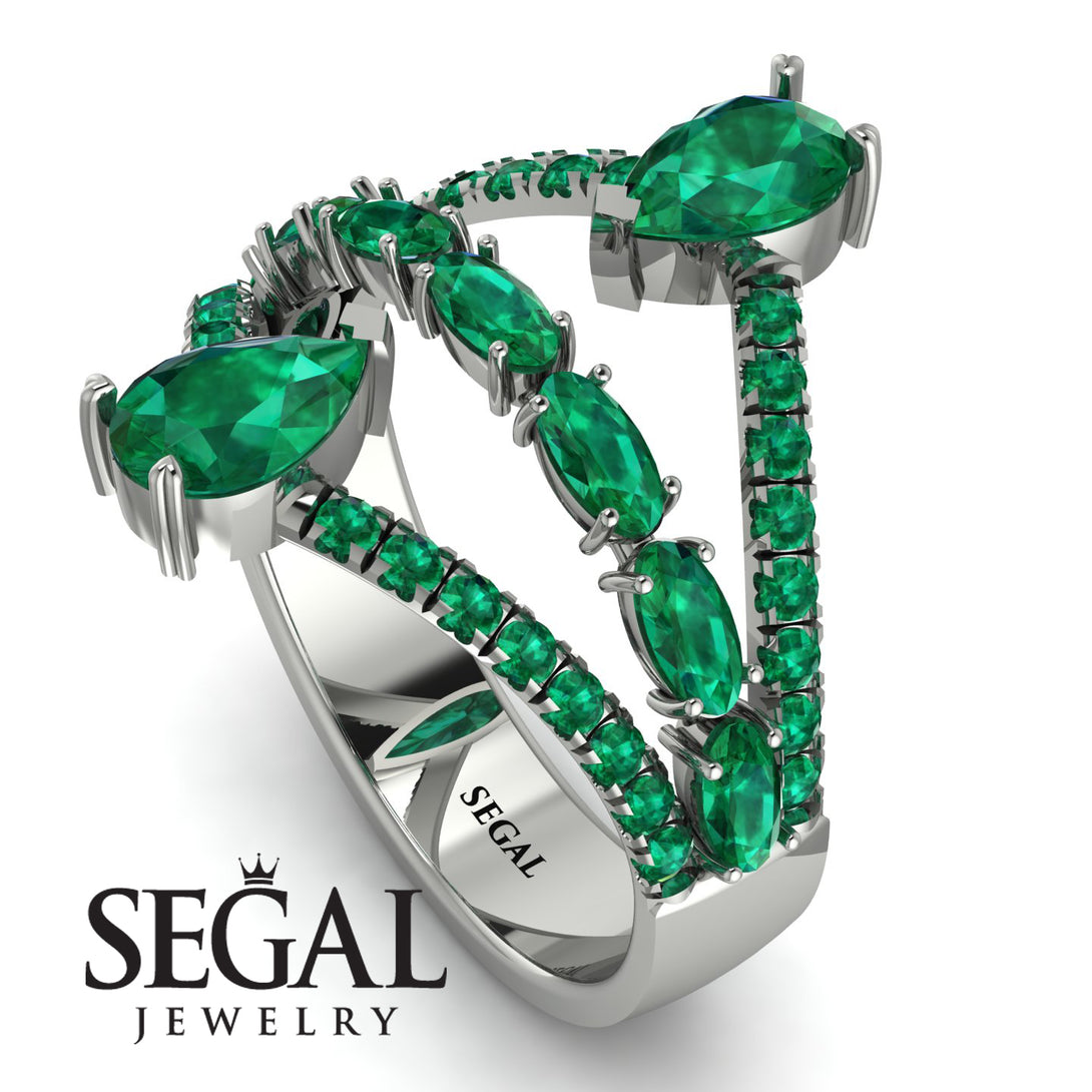 Symmetrical Twist Shank Pear Emerald Ring - Eliza No. 21