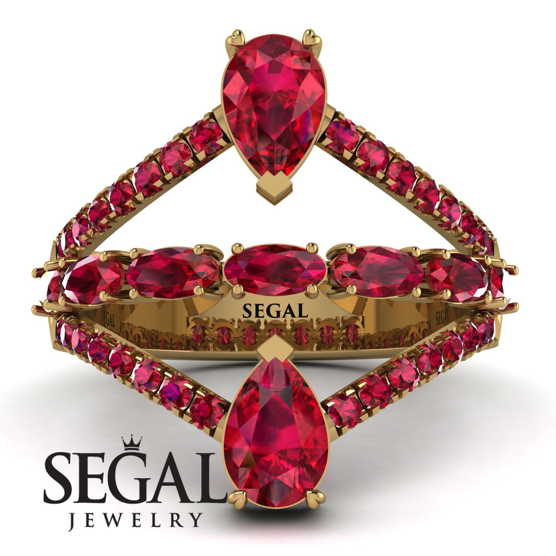 Symmetrical Twist Shank Pear Ruby Ring - Eliza No. 55