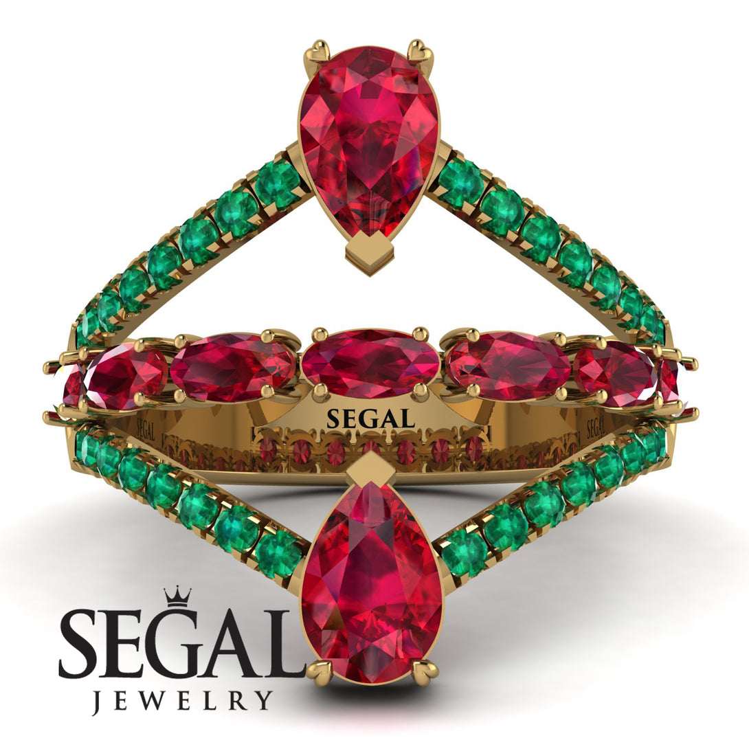 Symmetrical Twist Shank Pear Ruby Ring - Eliza No. 25