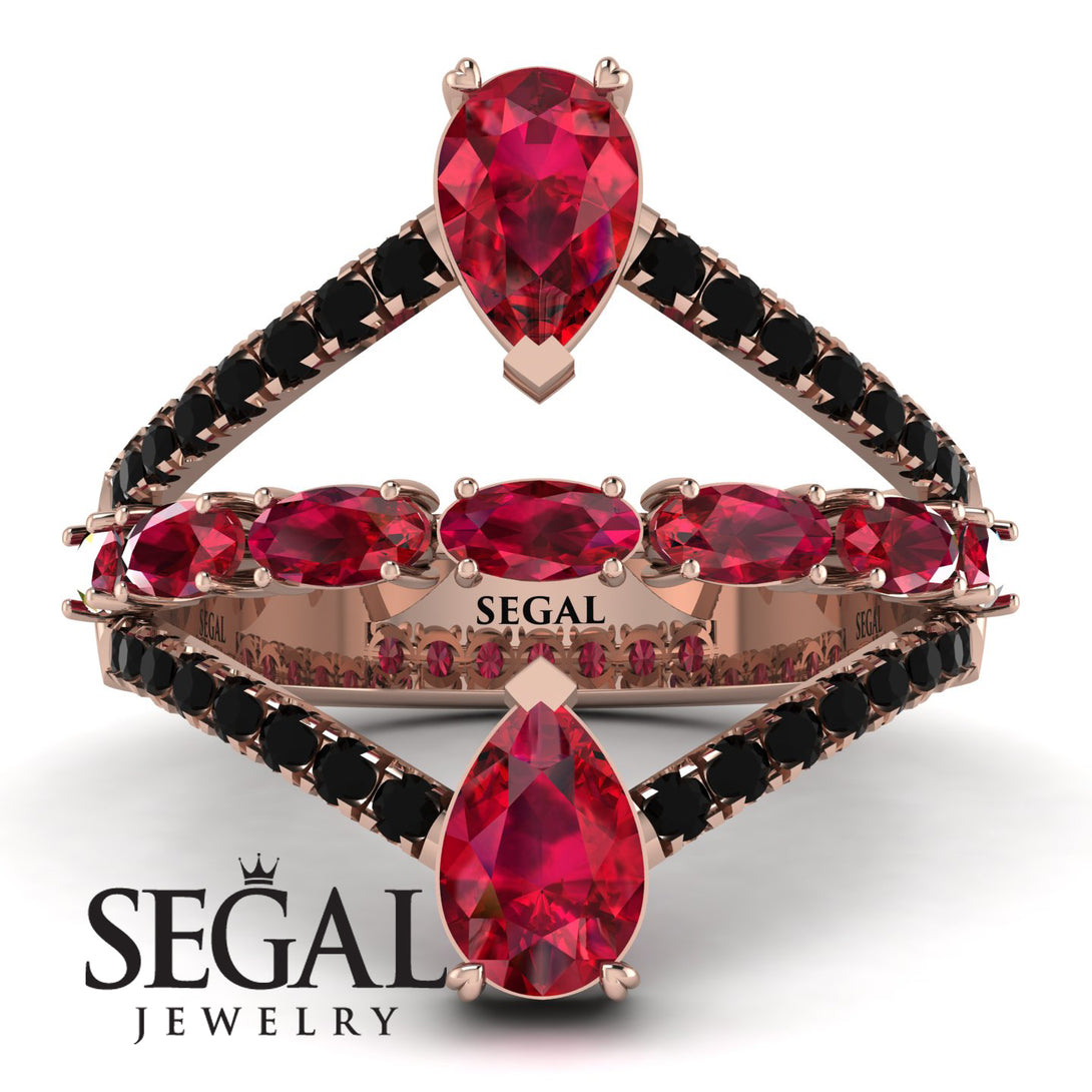 Symmetrical Twist Shank Pear Ruby Ring - Eliza No. 41