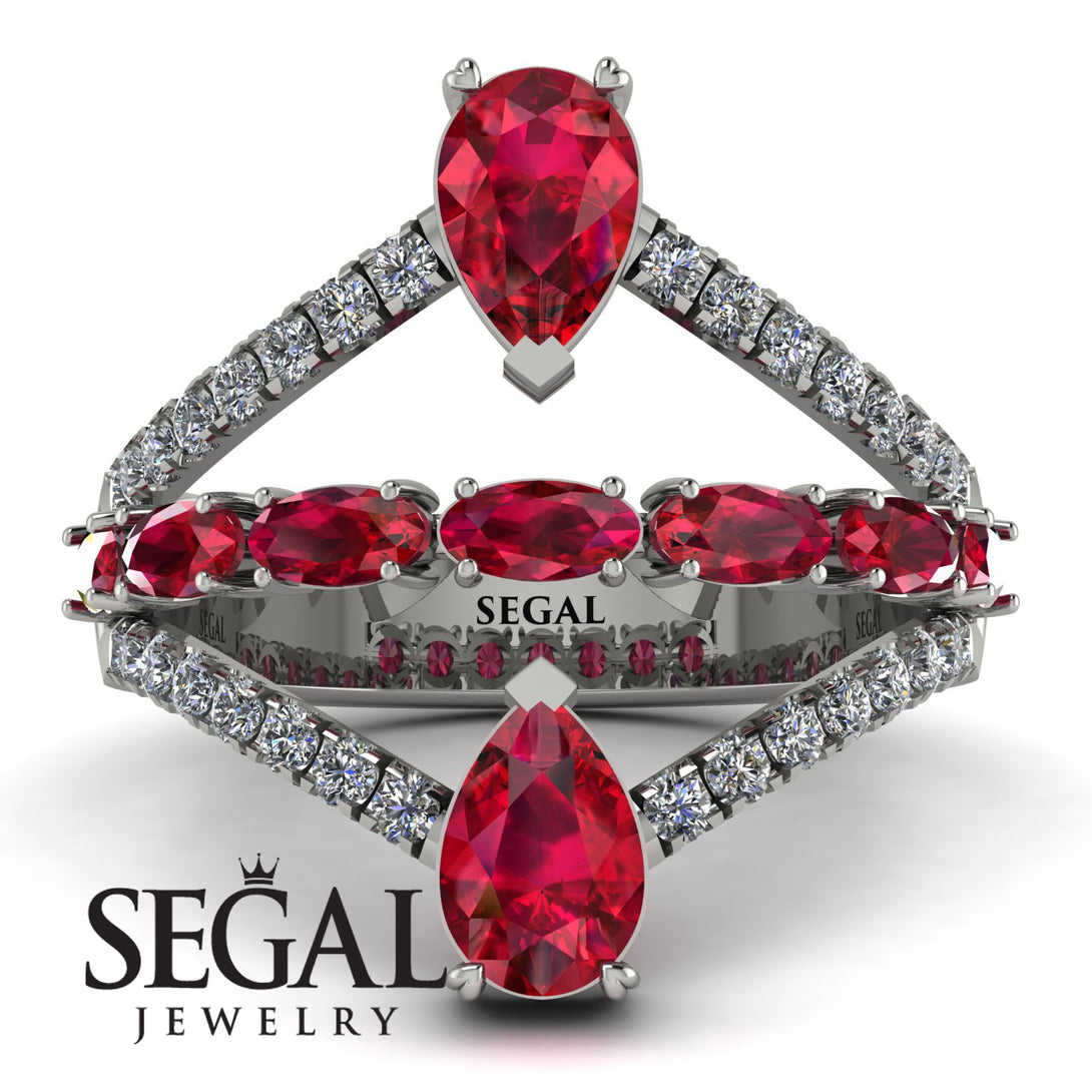 Symmetrical Twist Shank Pear Ruby Ring - Eliza No. 12