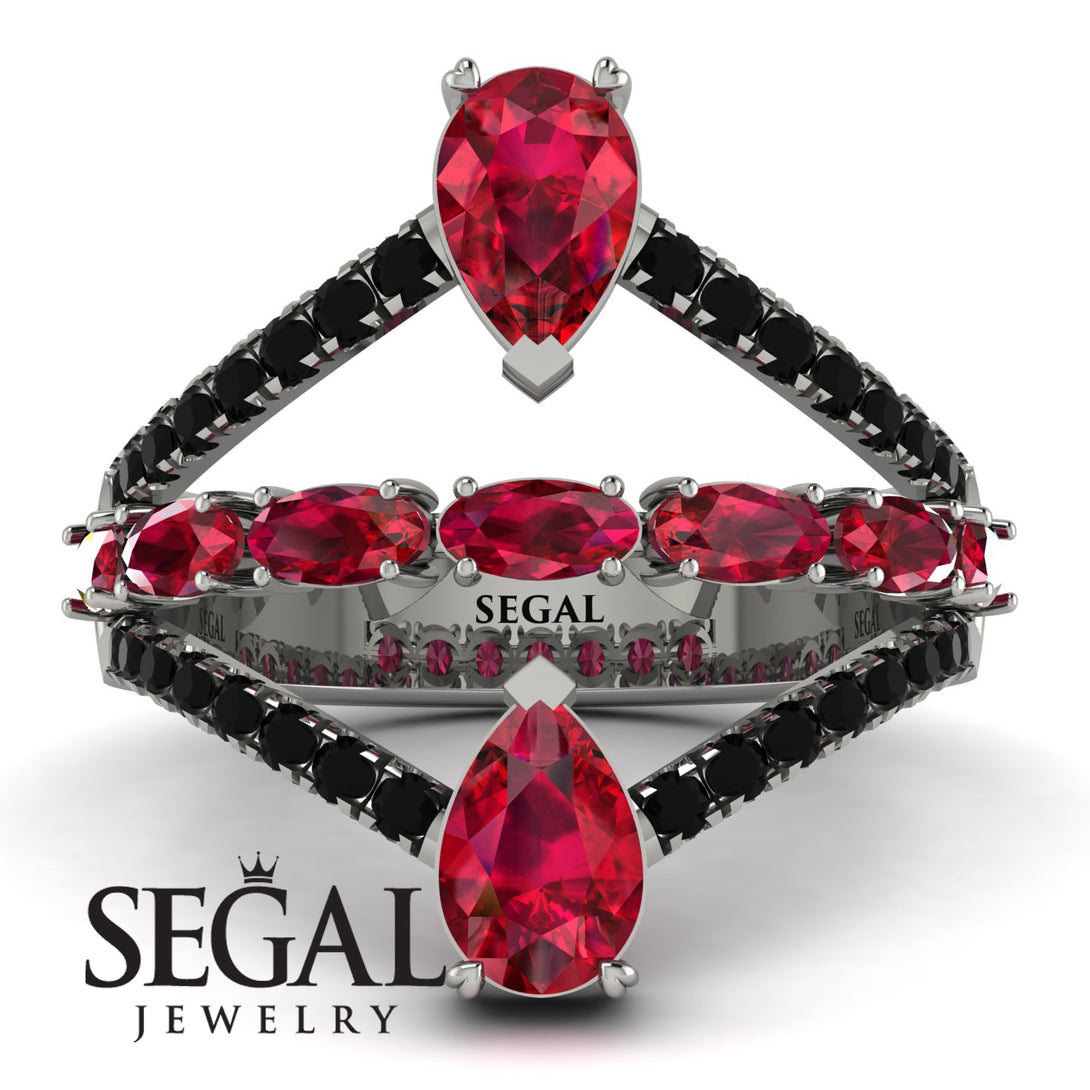 Symmetrical Twist Shank Pear Ruby Ring - Eliza No. 42
