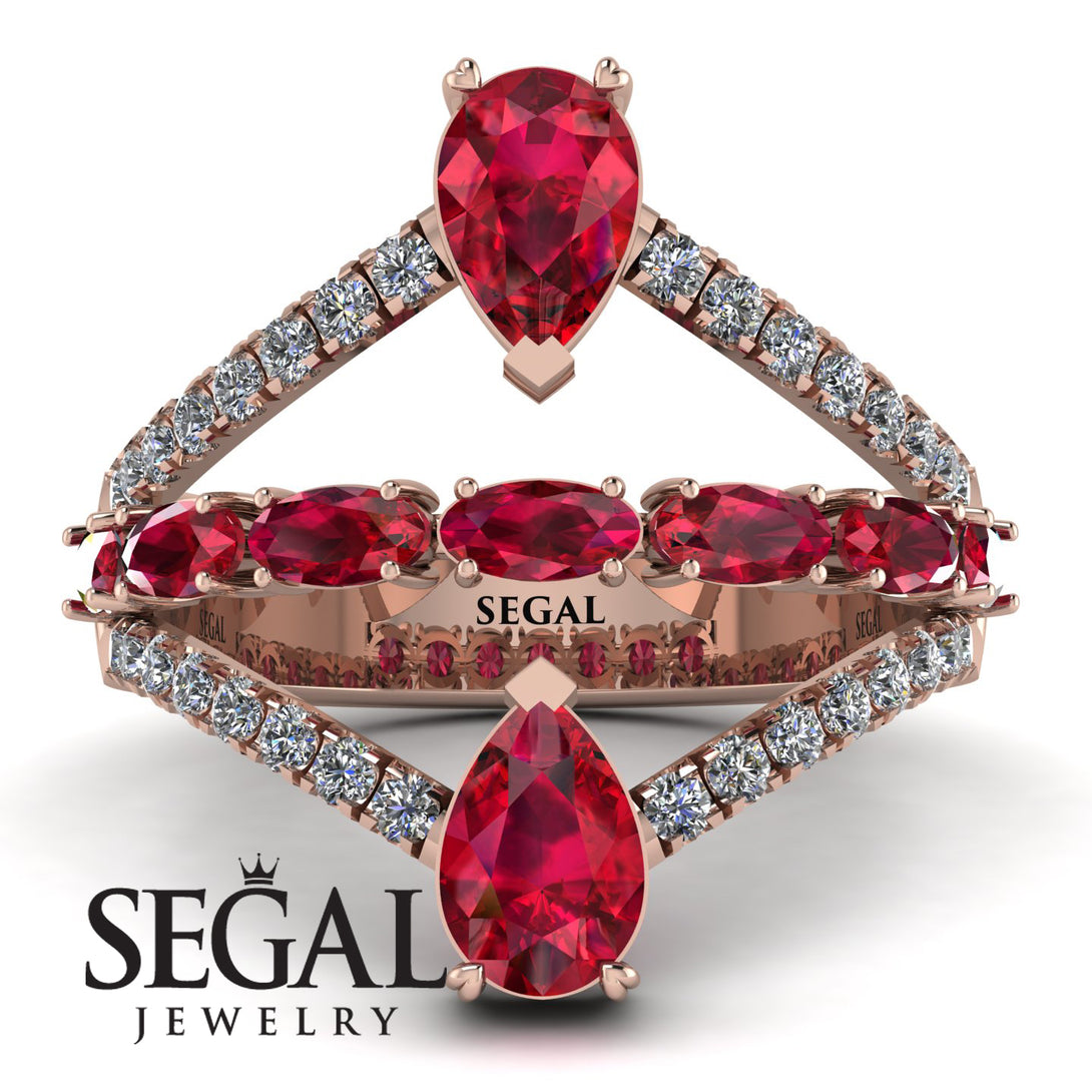 Symmetrical Twist Shank Pear Ruby Ring - Eliza No. 11
