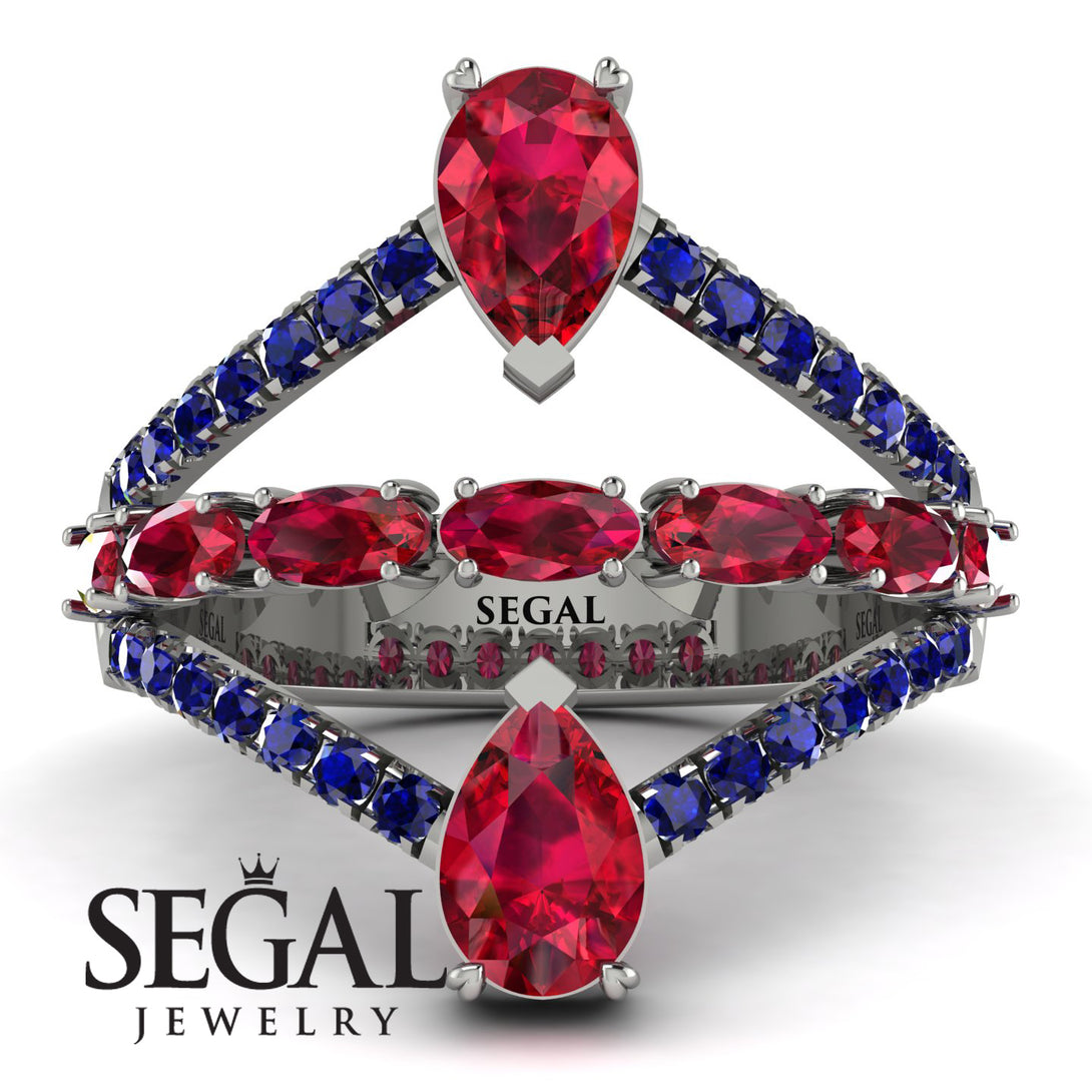 Symmetrical Twist Shank Pear Ruby Ring - Eliza No. 72