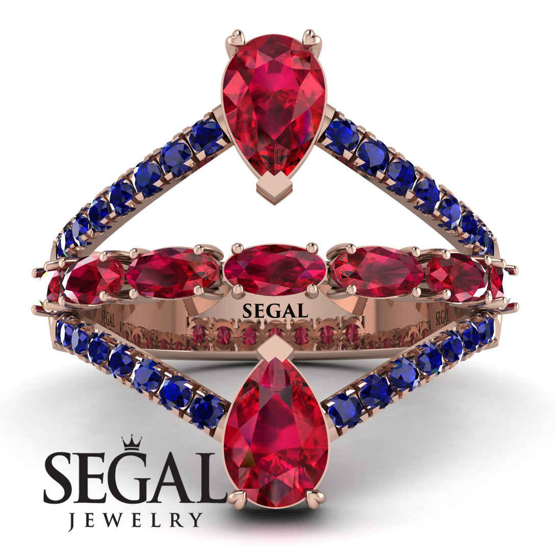 Symmetrical Twist Shank Pear Ruby Ring - Eliza No. 71