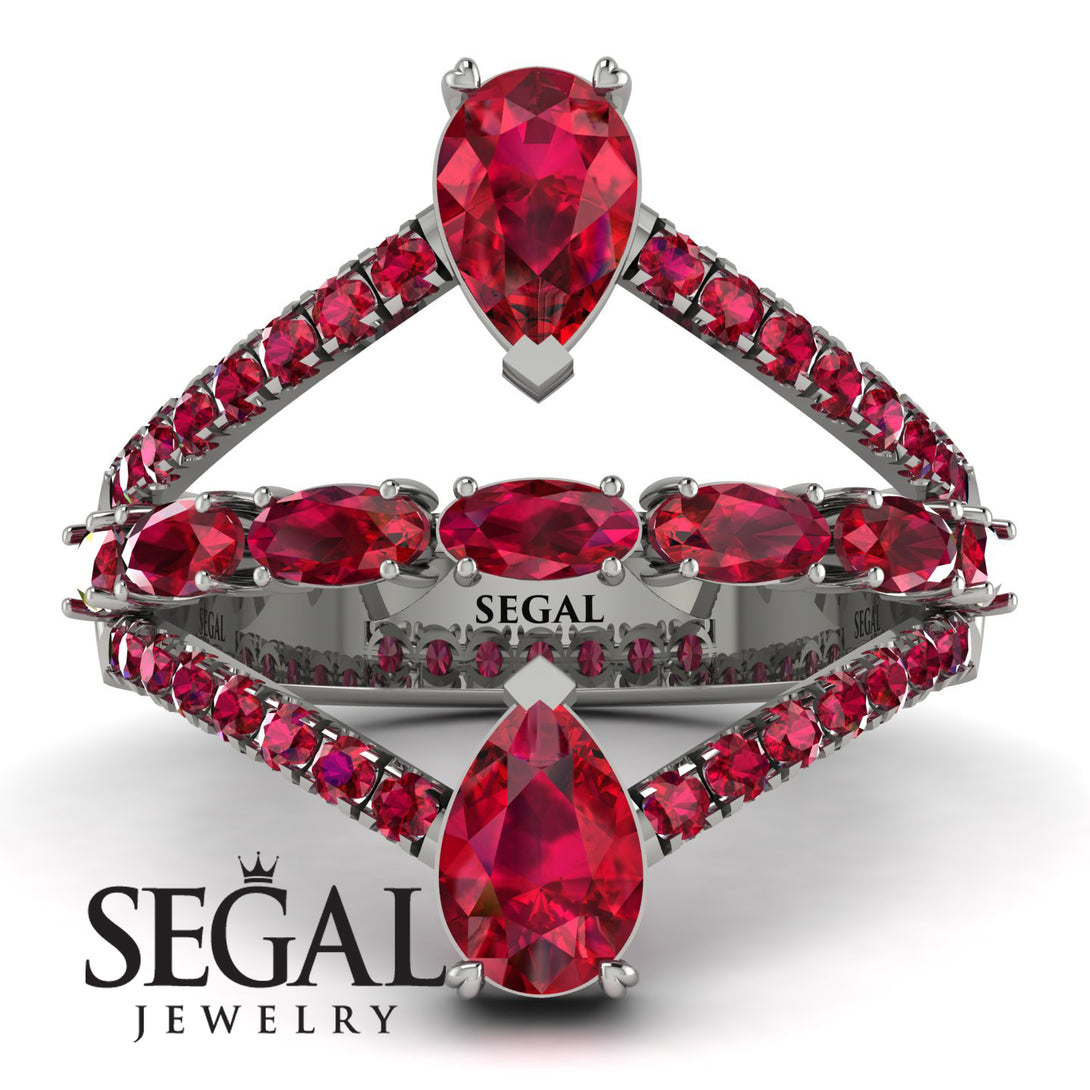Symmetrical Twist Shank Pear Ruby Ring - Eliza No. 57