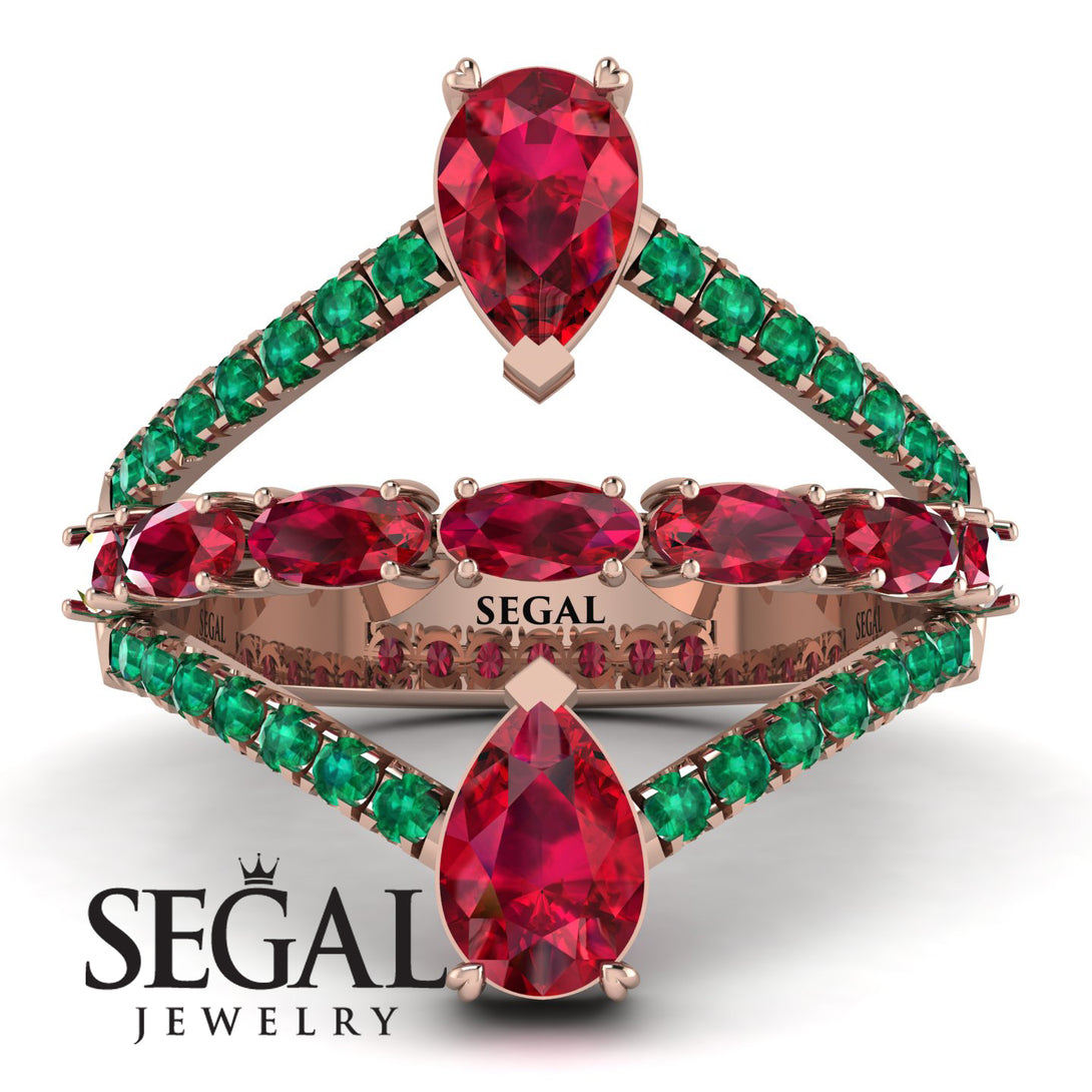 Symmetrical Twist Shank Pear Ruby Ring - Eliza No. 26