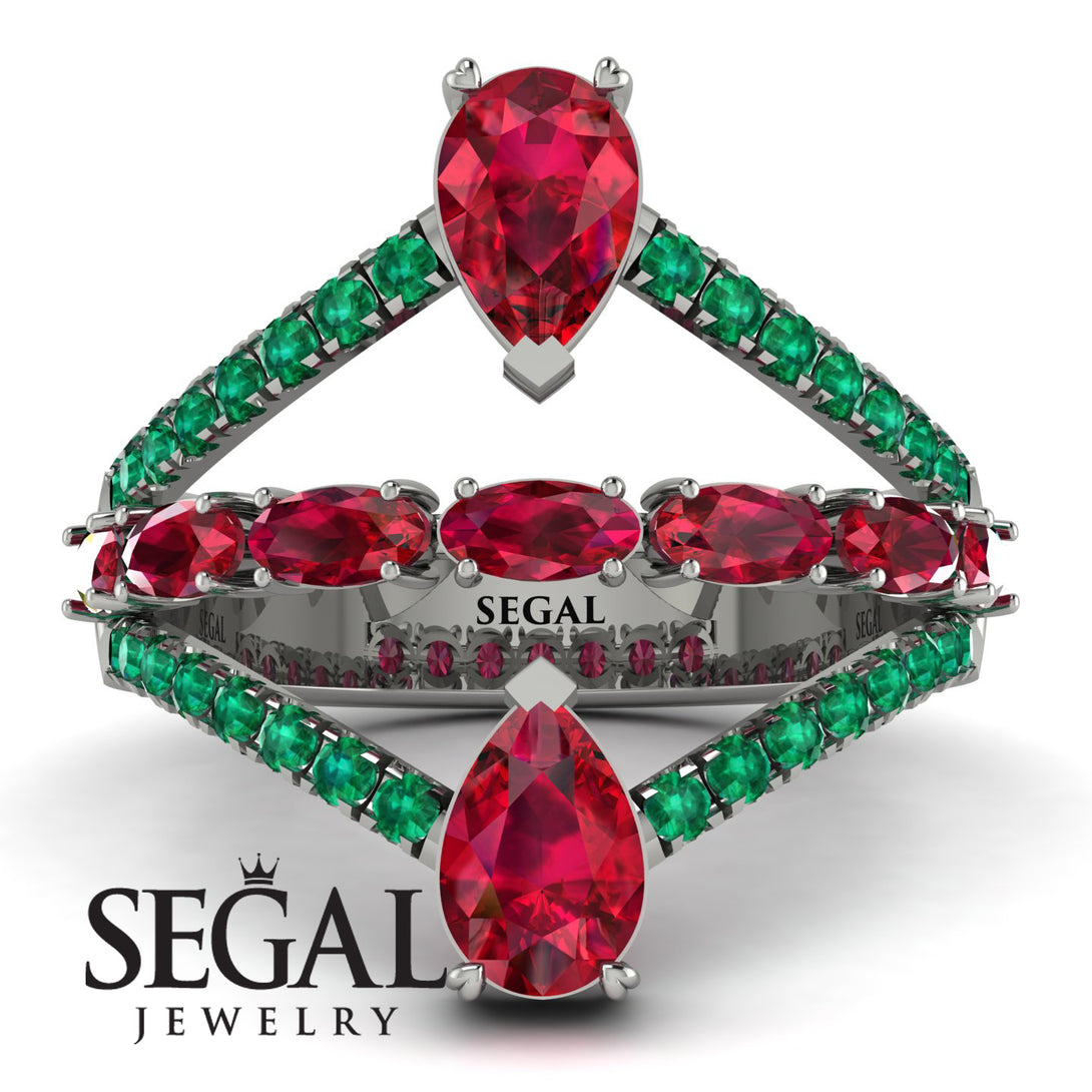 Symmetrical Twist Shank Pear Ruby Ring - Eliza No. 27