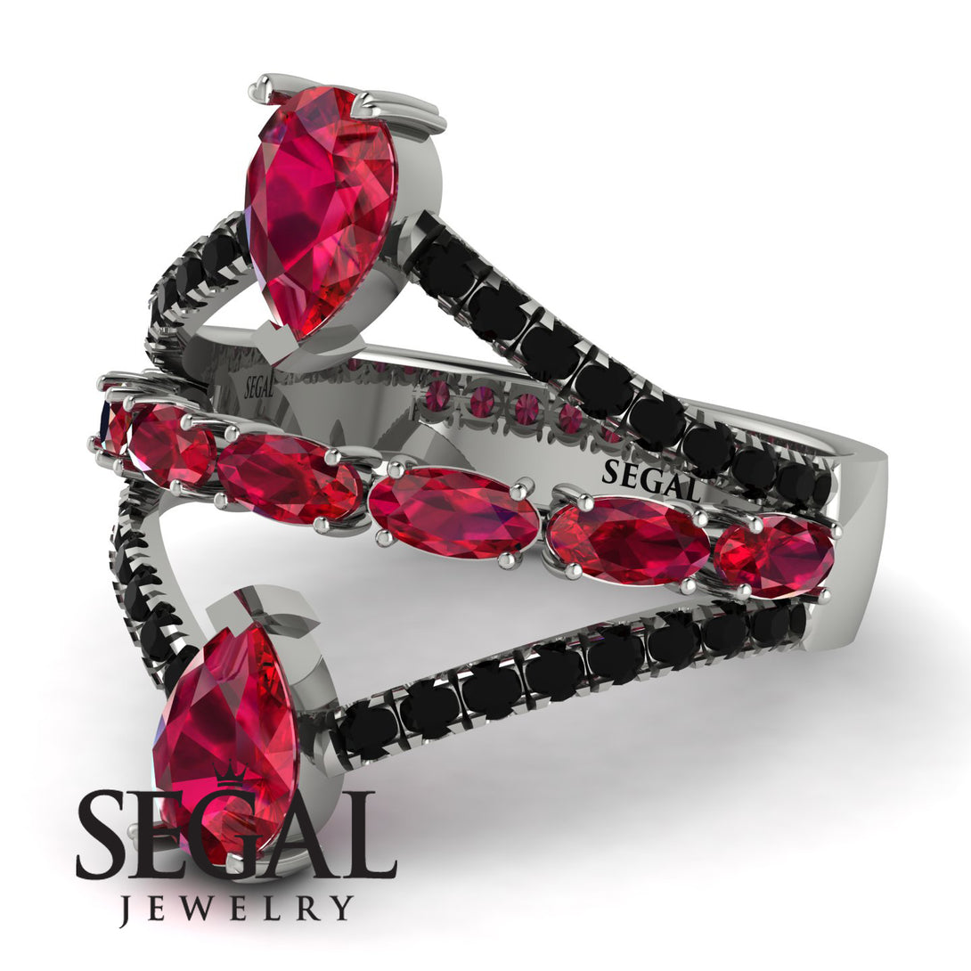 Symmetrical Twist Shank Pear Ruby Ring - Eliza No. 42