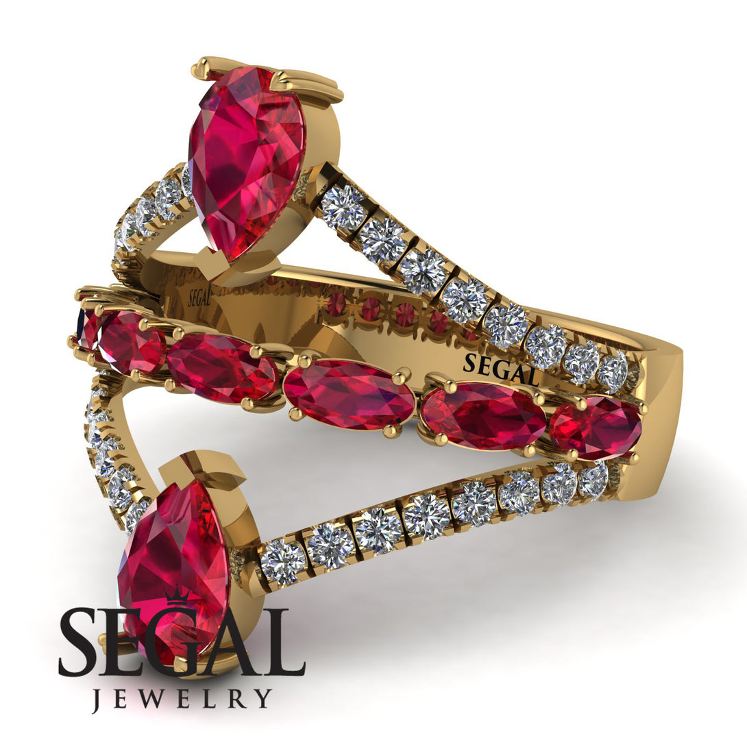 Symmetrical Twist Shank Pear Ruby Ring - Eliza No. 10