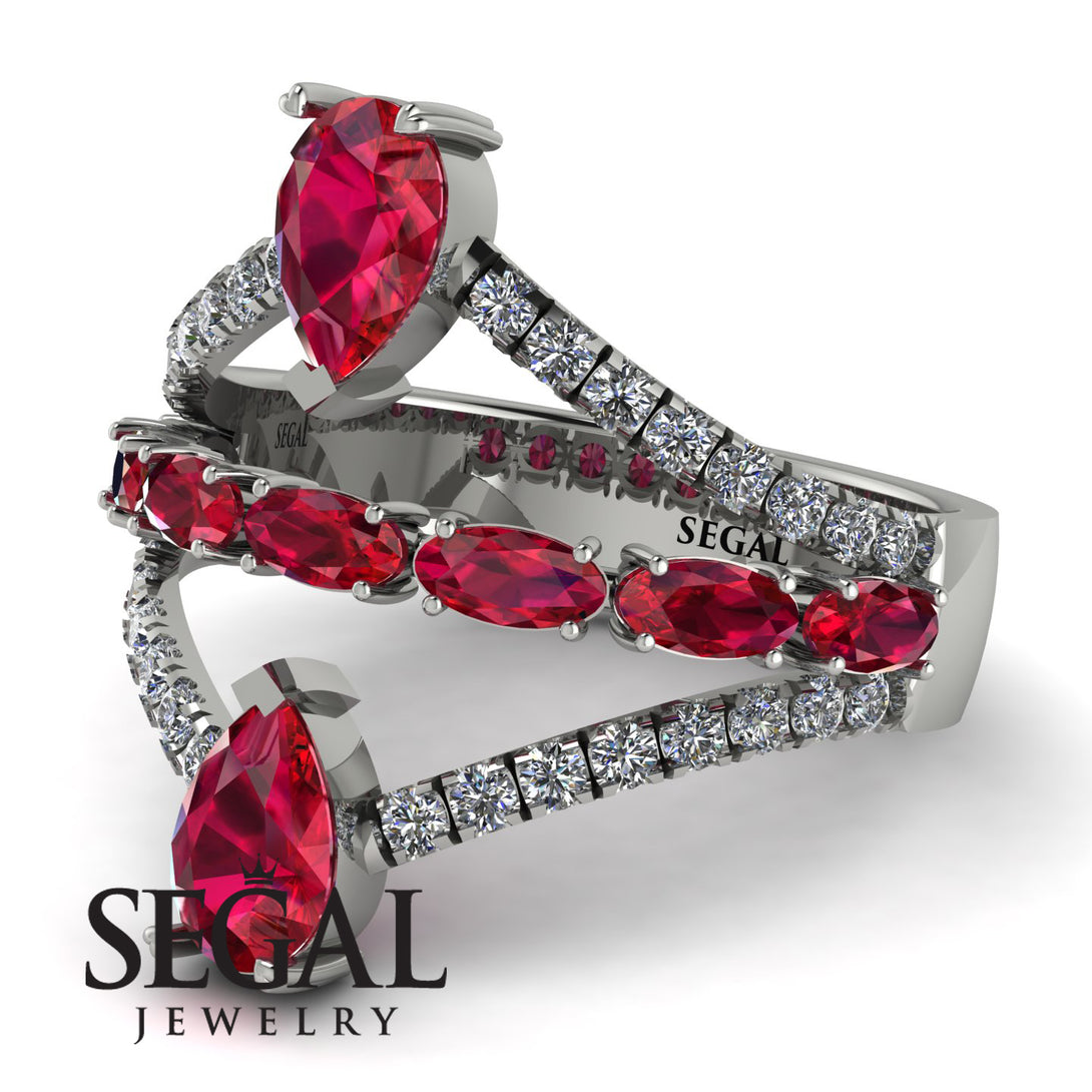Symmetrical Twist Shank Pear Ruby Ring - Eliza No. 12