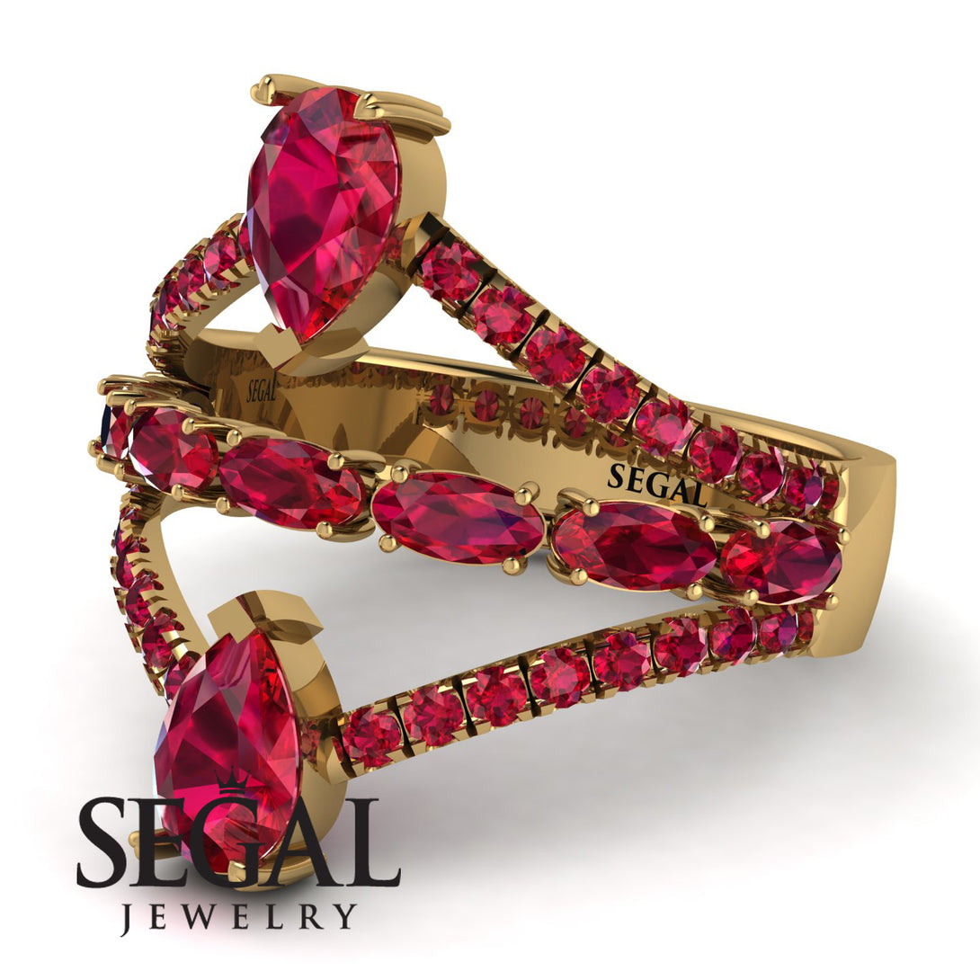 Symmetrical Twist Shank Pear Ruby Ring - Eliza No. 55