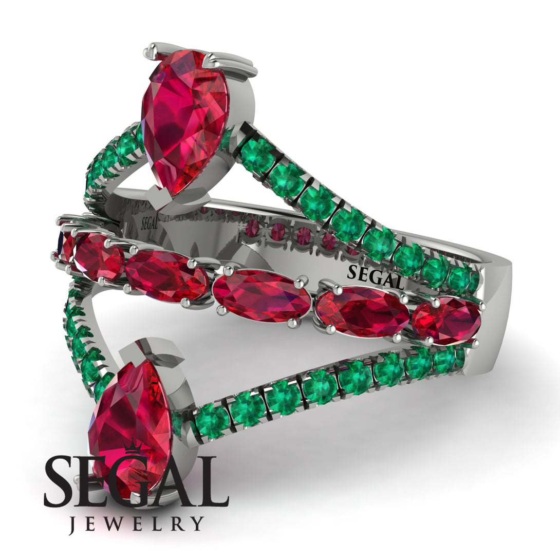 Symmetrical Twist Shank Pear Ruby Ring - Eliza No. 27