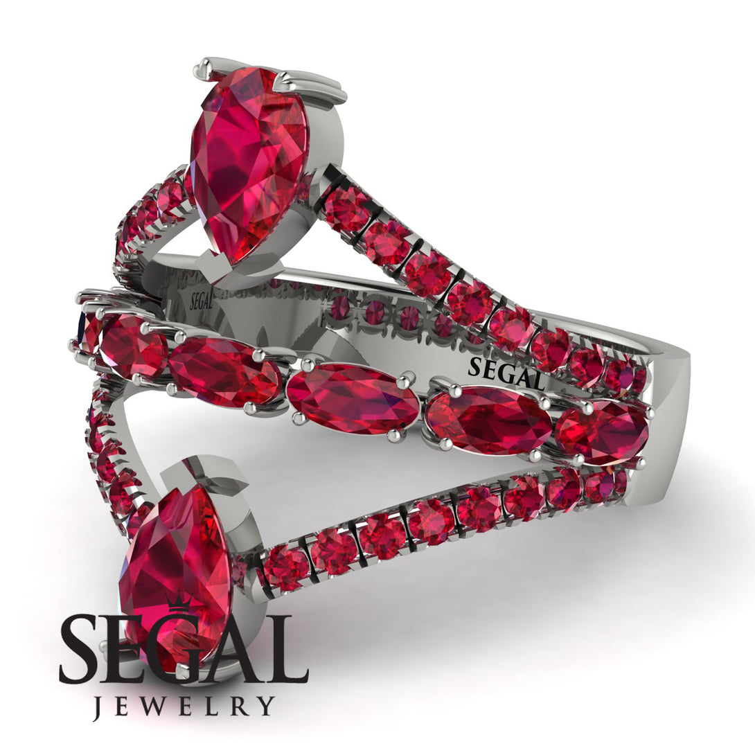 Symmetrical Twist Shank Pear Ruby Ring - Eliza No. 57