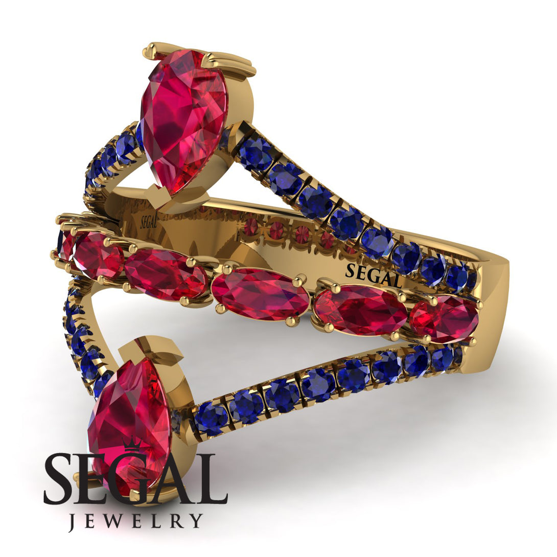 Symmetrical Twist Shank Pear Ruby Ring - Eliza No. 70