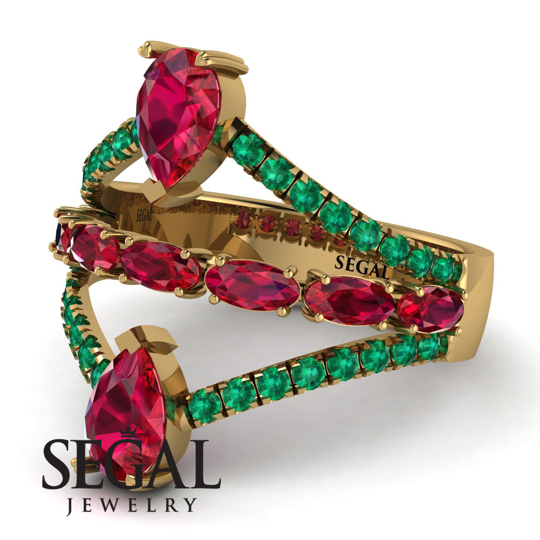 Symmetrical Twist Shank Pear Ruby Ring - Eliza No. 25