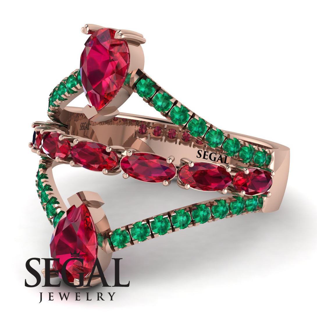 Symmetrical Twist Shank Pear Ruby Ring - Eliza No. 26
