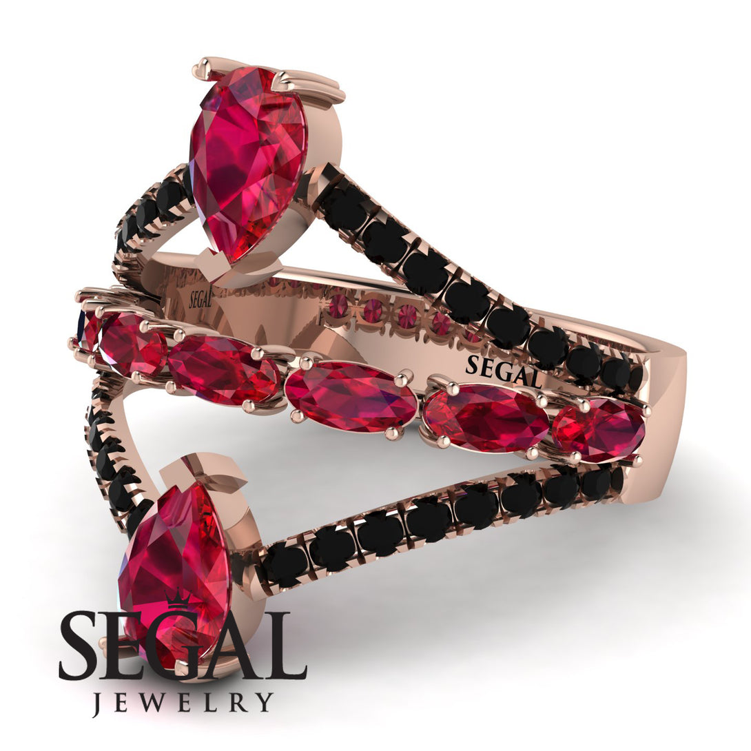 Symmetrical Twist Shank Pear Ruby Ring - Eliza No. 41