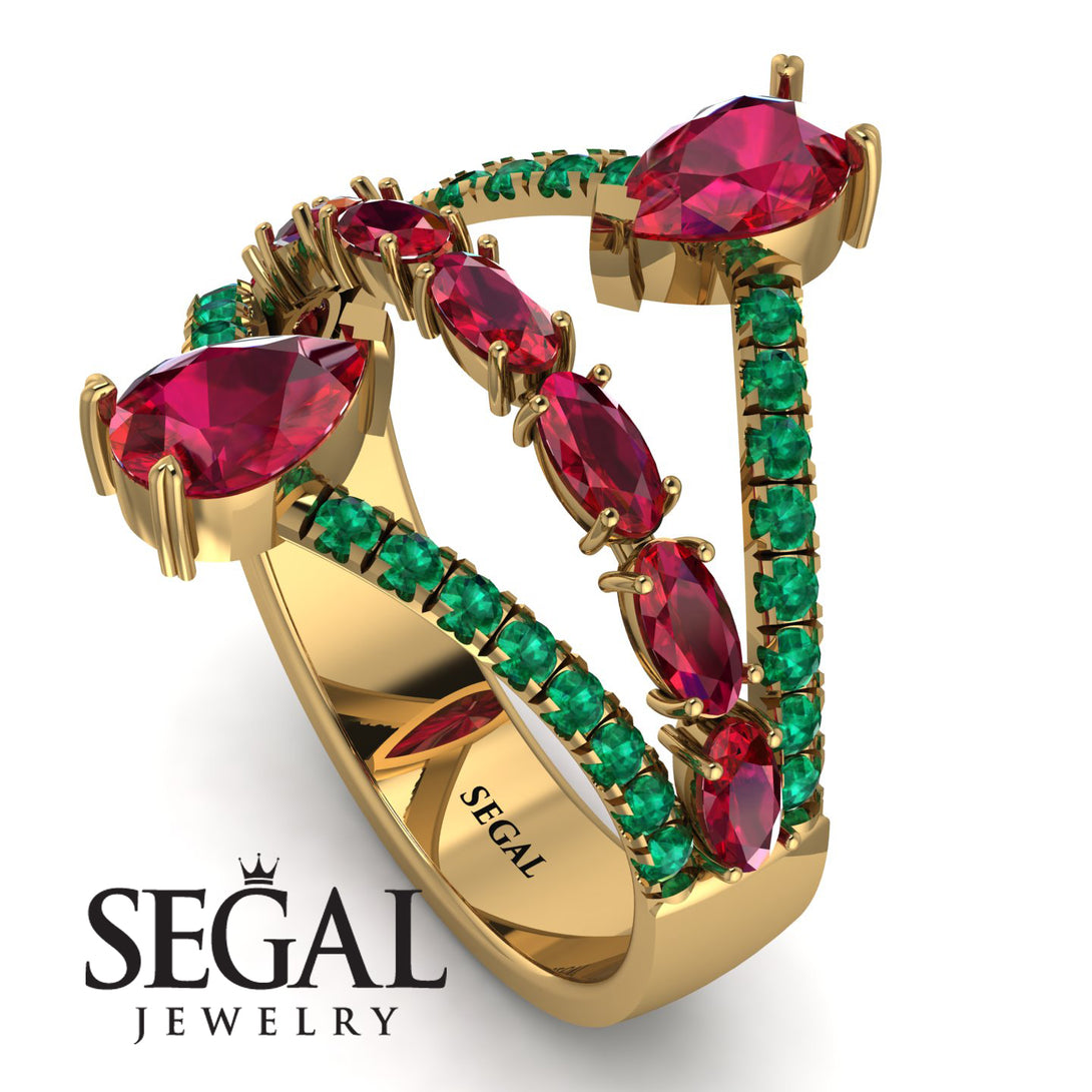 Symmetrical Twist Shank Pear Ruby Ring - Eliza No. 25