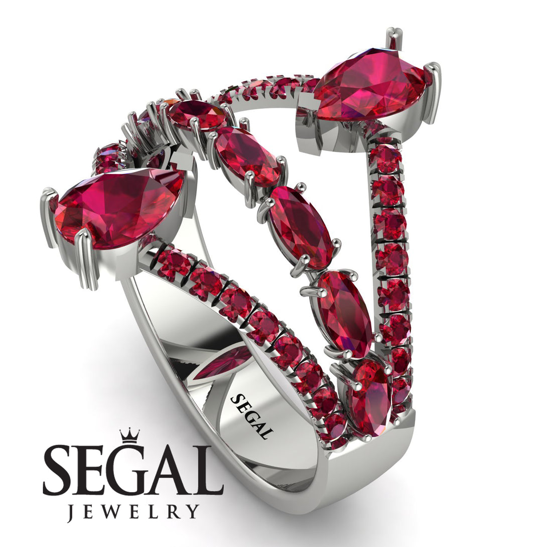 Symmetrical Twist Shank Pear Ruby Ring - Eliza No. 57