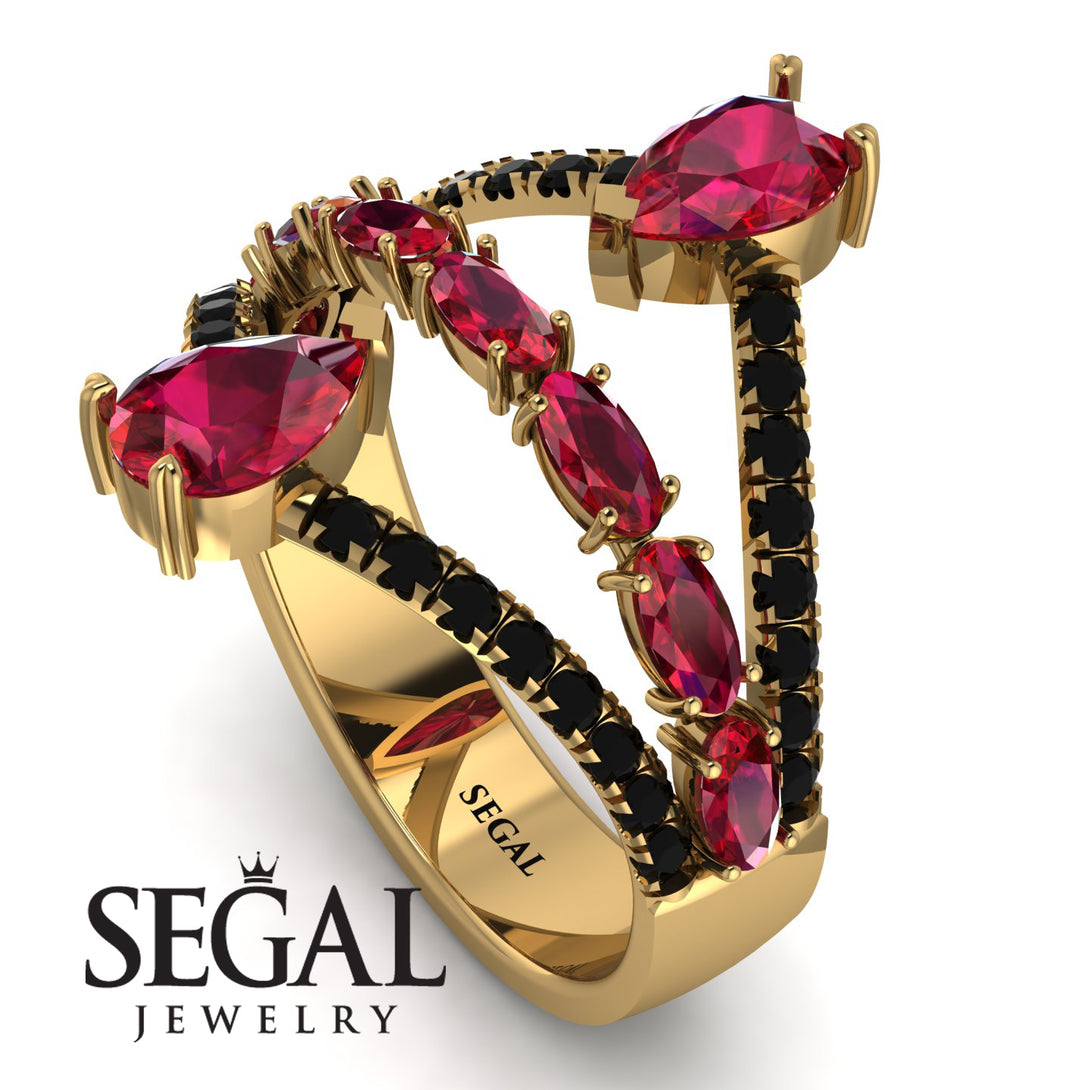 Symmetrical Twist Shank Pear Ruby Ring - Eliza No. 40