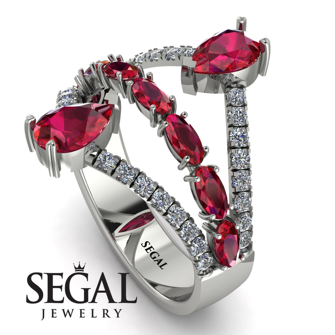 Symmetrical Twist Shank Pear Ruby Ring - Eliza No. 12