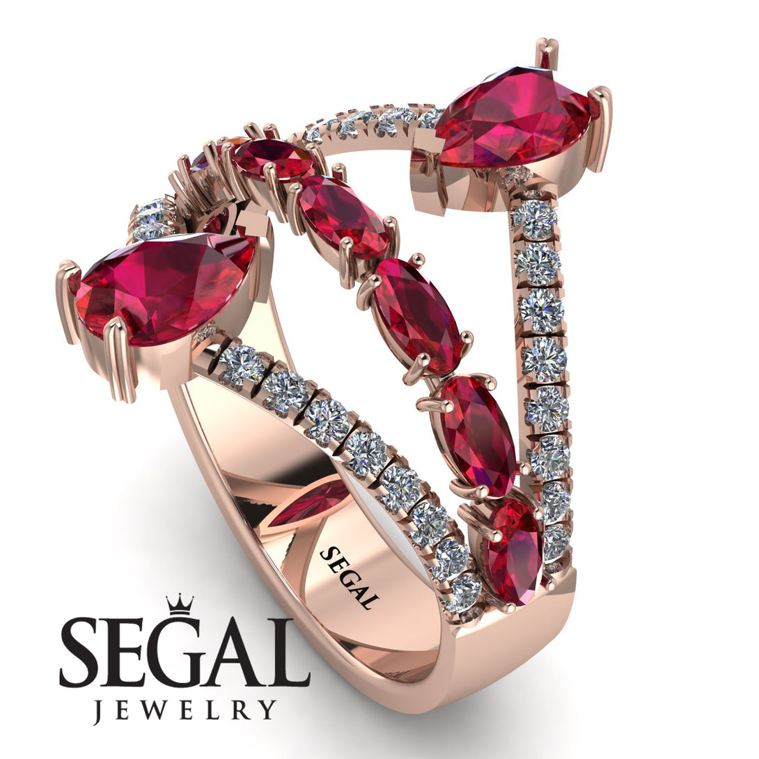 Symmetrical Twist Shank Pear Ruby Ring - Eliza No. 11