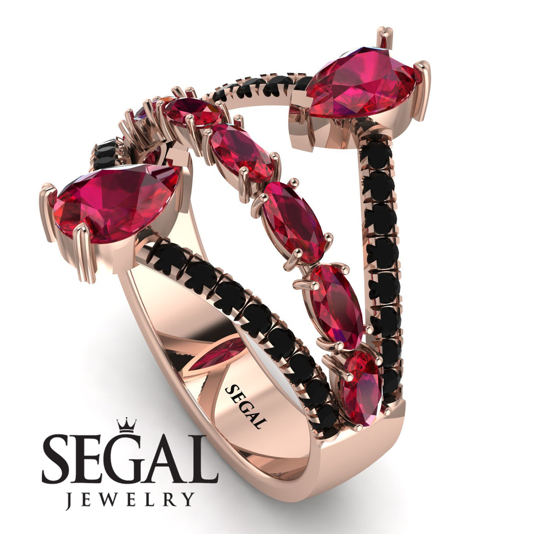 Symmetrical Twist Shank Pear Ruby Ring - Eliza No. 41